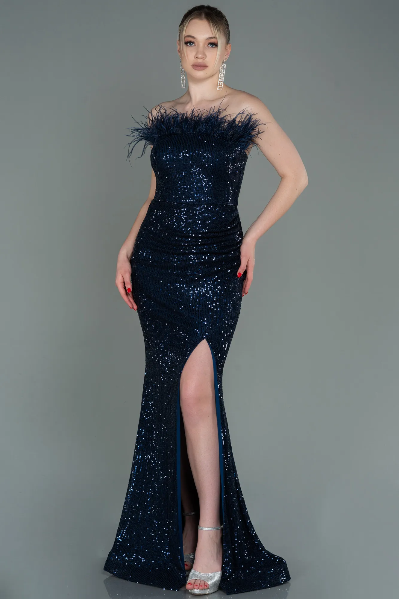 Navy Blue-Long Scaly Mermaid Evening Dress ABU3071