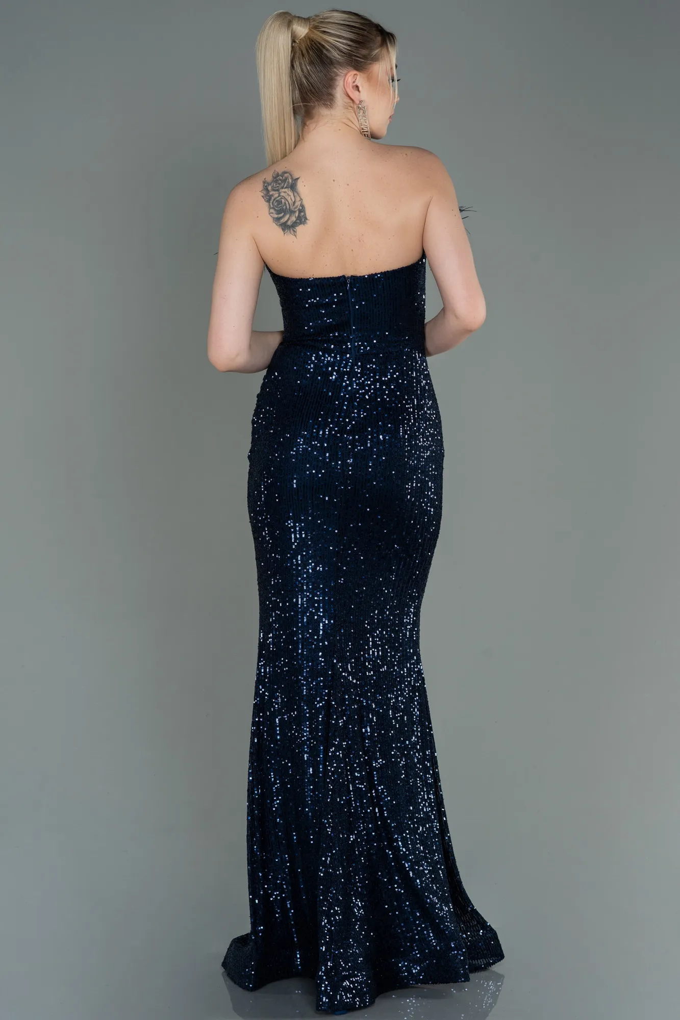 Navy Blue-Long Scaly Mermaid Evening Dress ABU3071