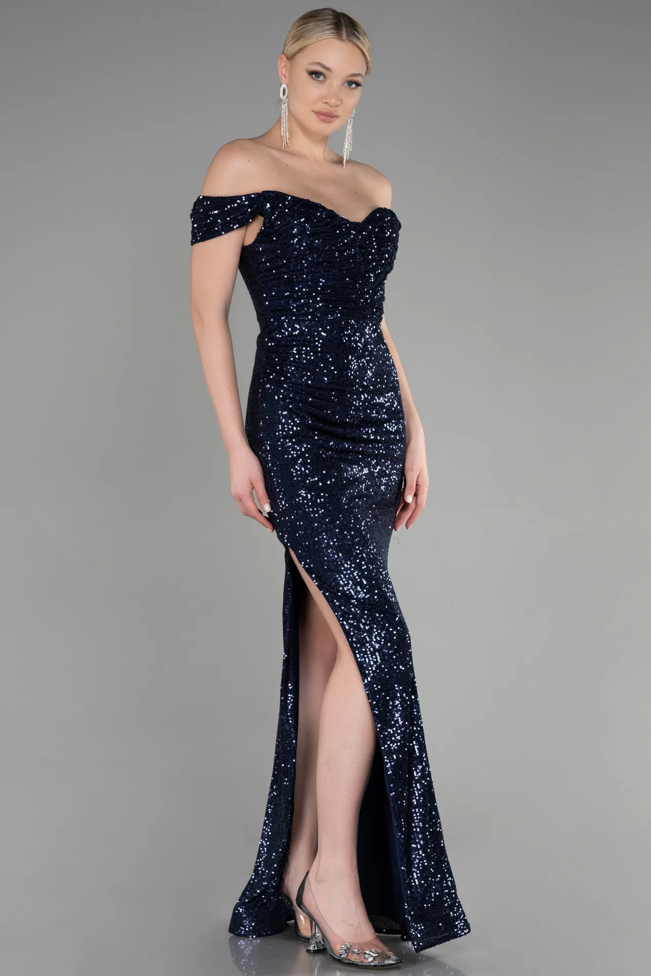 Navy Blue-Long Scaly Mermaid Evening Dress ABU3202