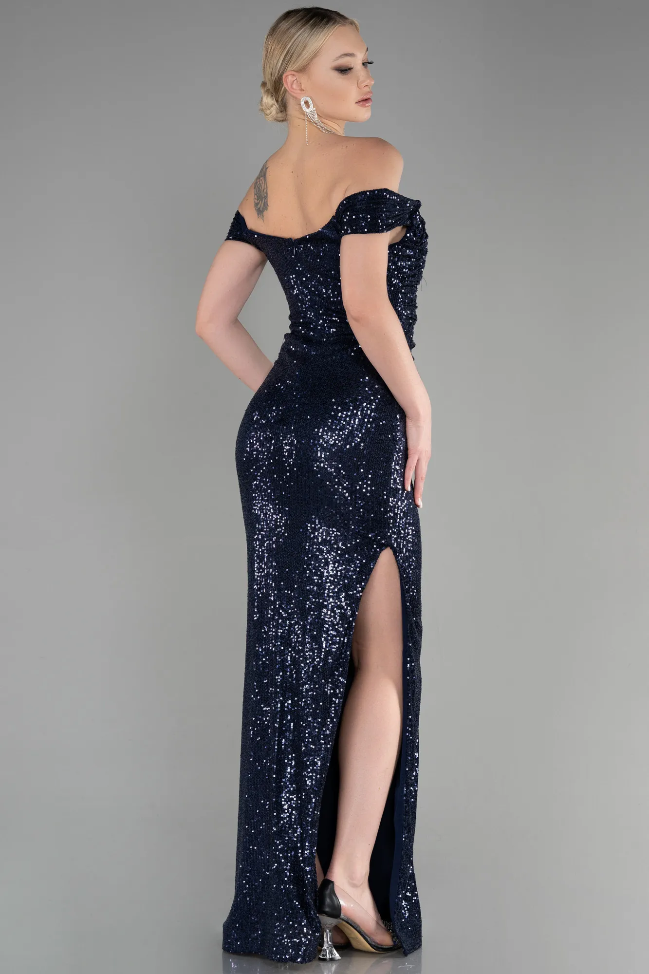 Navy Blue-Long Scaly Mermaid Evening Dress ABU3202