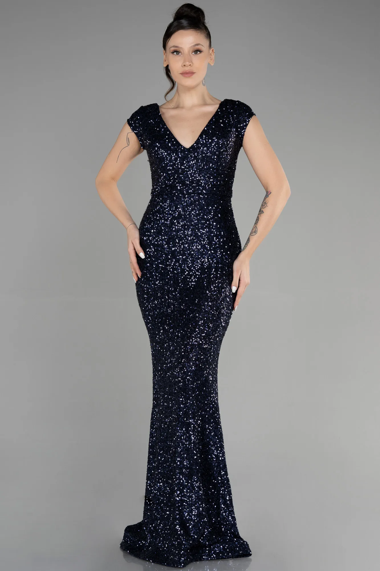 Navy Blue-Long Scaly Mermaid Evening Dress ABU3463