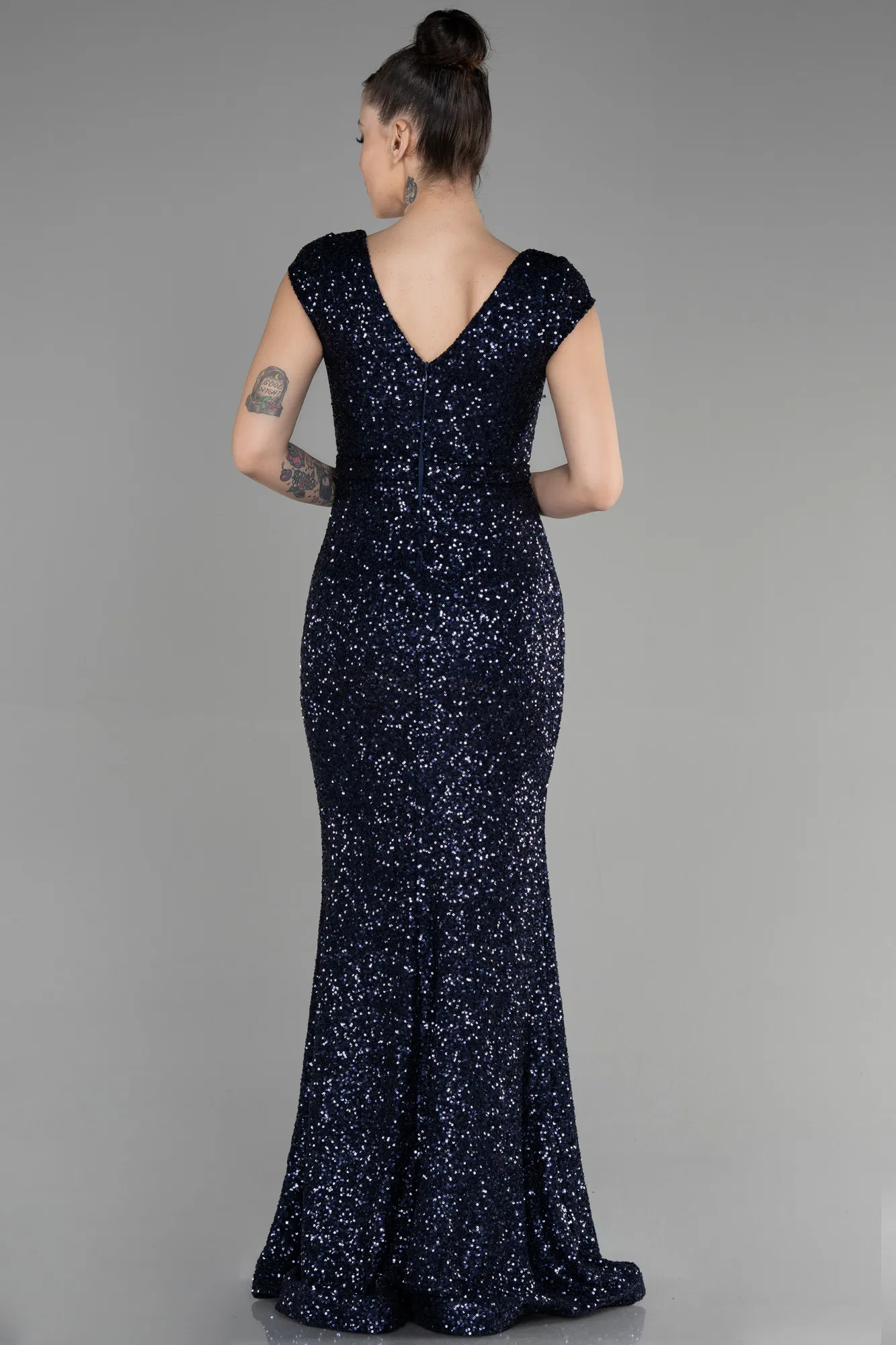 Navy Blue-Long Scaly Mermaid Evening Dress ABU3463