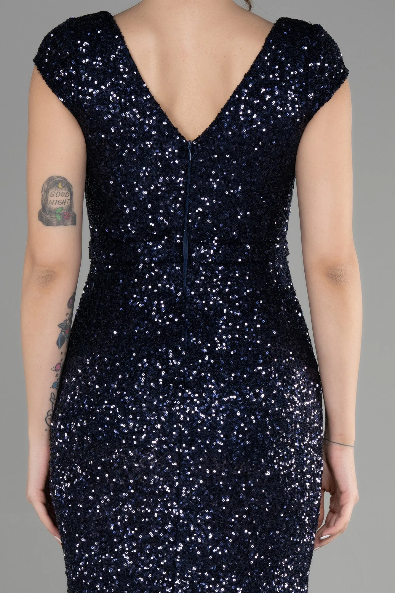 Navy Blue-Long Scaly Mermaid Evening Dress ABU3463