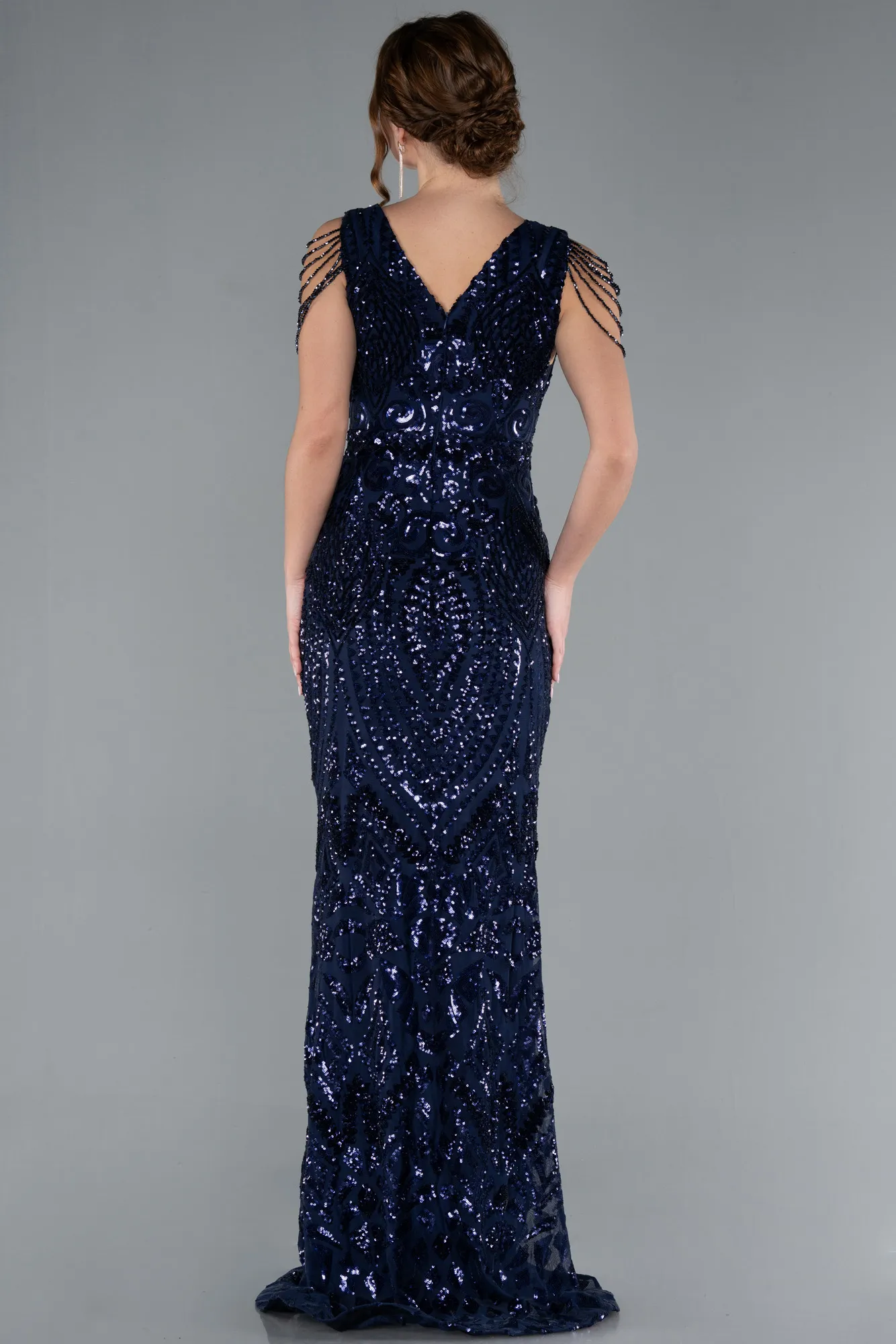 Navy Blue-Long Scaly Mermaid Evening Dress ABU3842