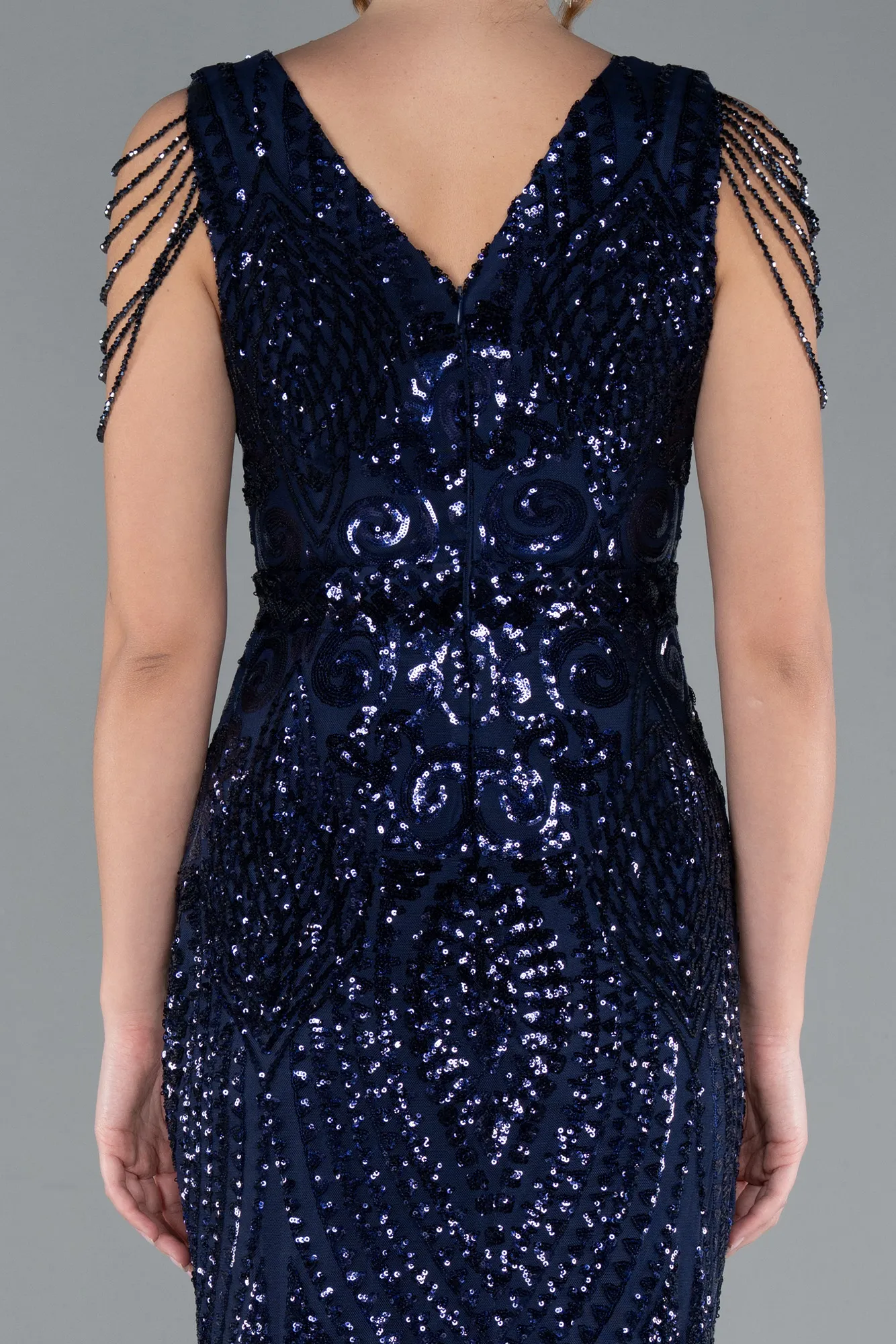 Navy Blue-Long Scaly Mermaid Evening Dress ABU3842