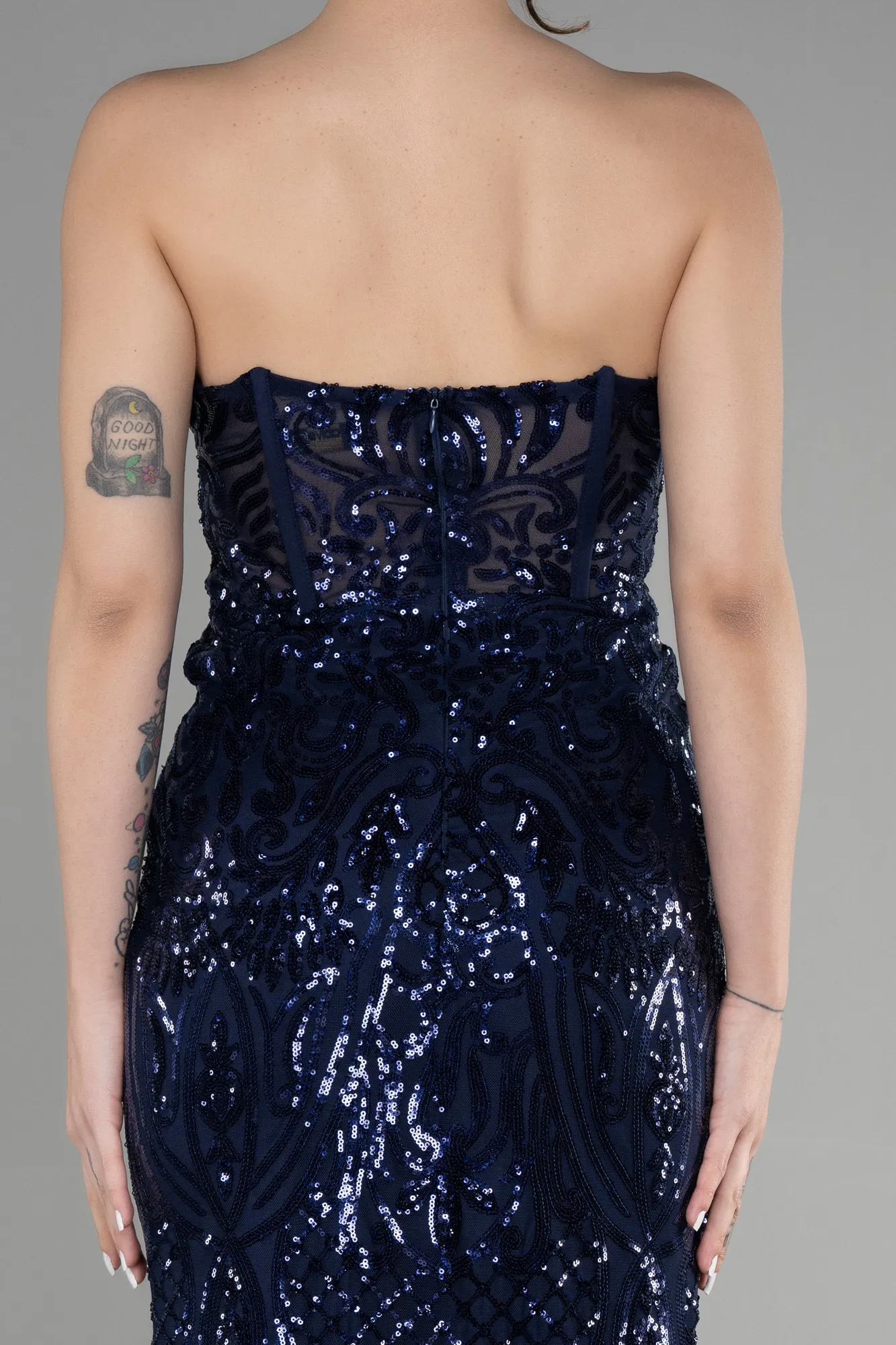 Navy Blue-Long Scaly Mermaid Prom Dress ABU3550