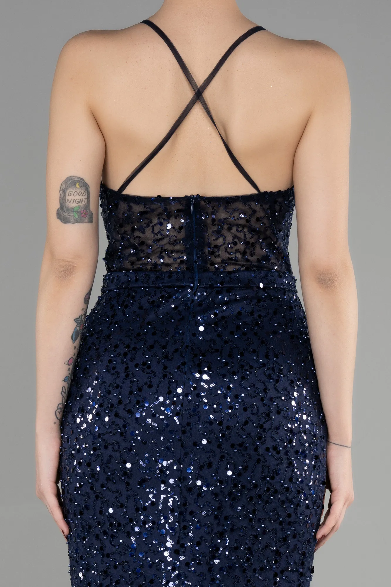 Navy Blue-Long Scaly Mermaid Prom Dress ABU3561