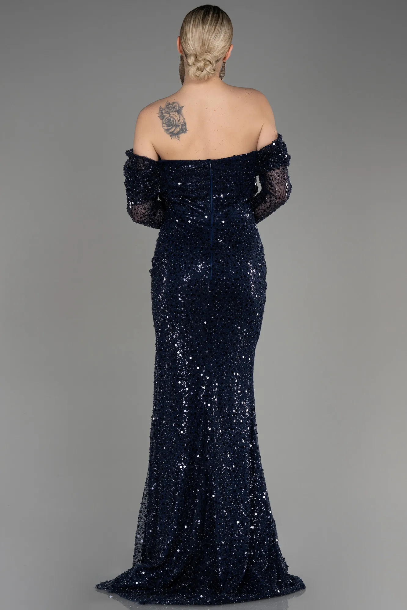 Navy Blue-Long Scaly Mermaid Prom Dress ABU3829