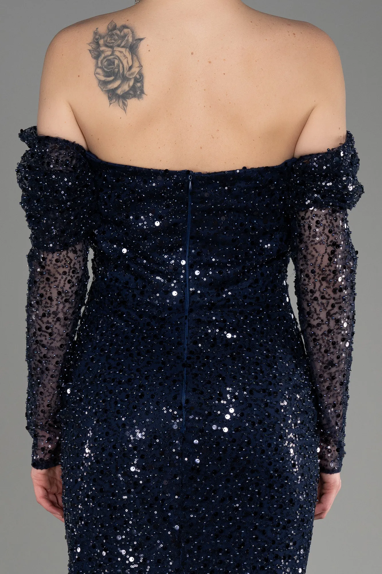 Navy Blue-Long Scaly Mermaid Prom Dress ABU3829