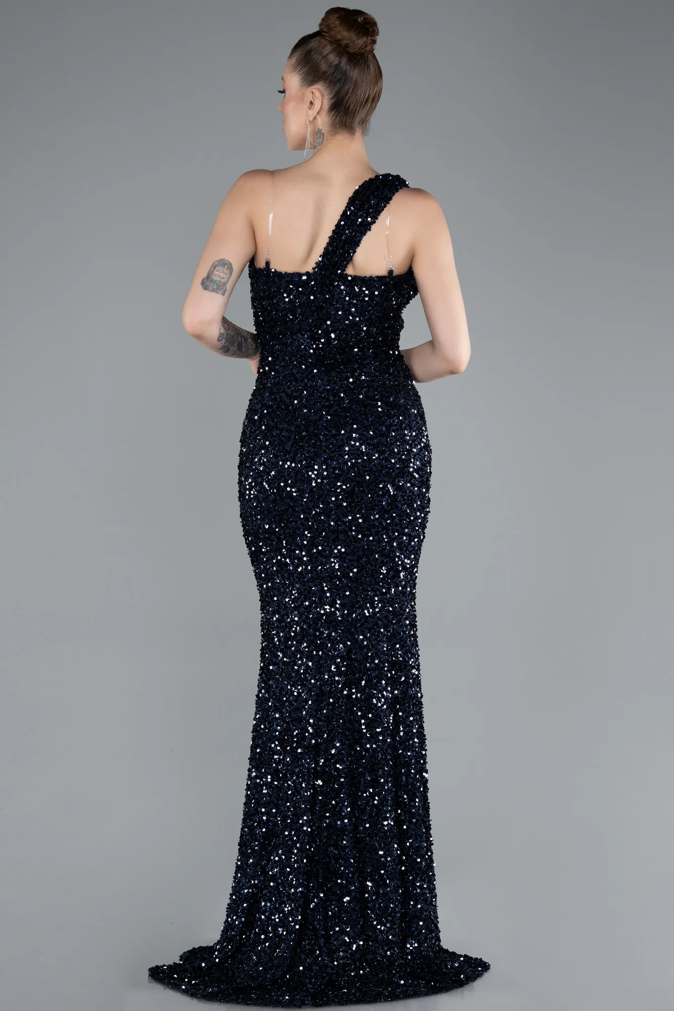 Navy Blue-Long Scaly Mermaid Prom Dress ABU4915