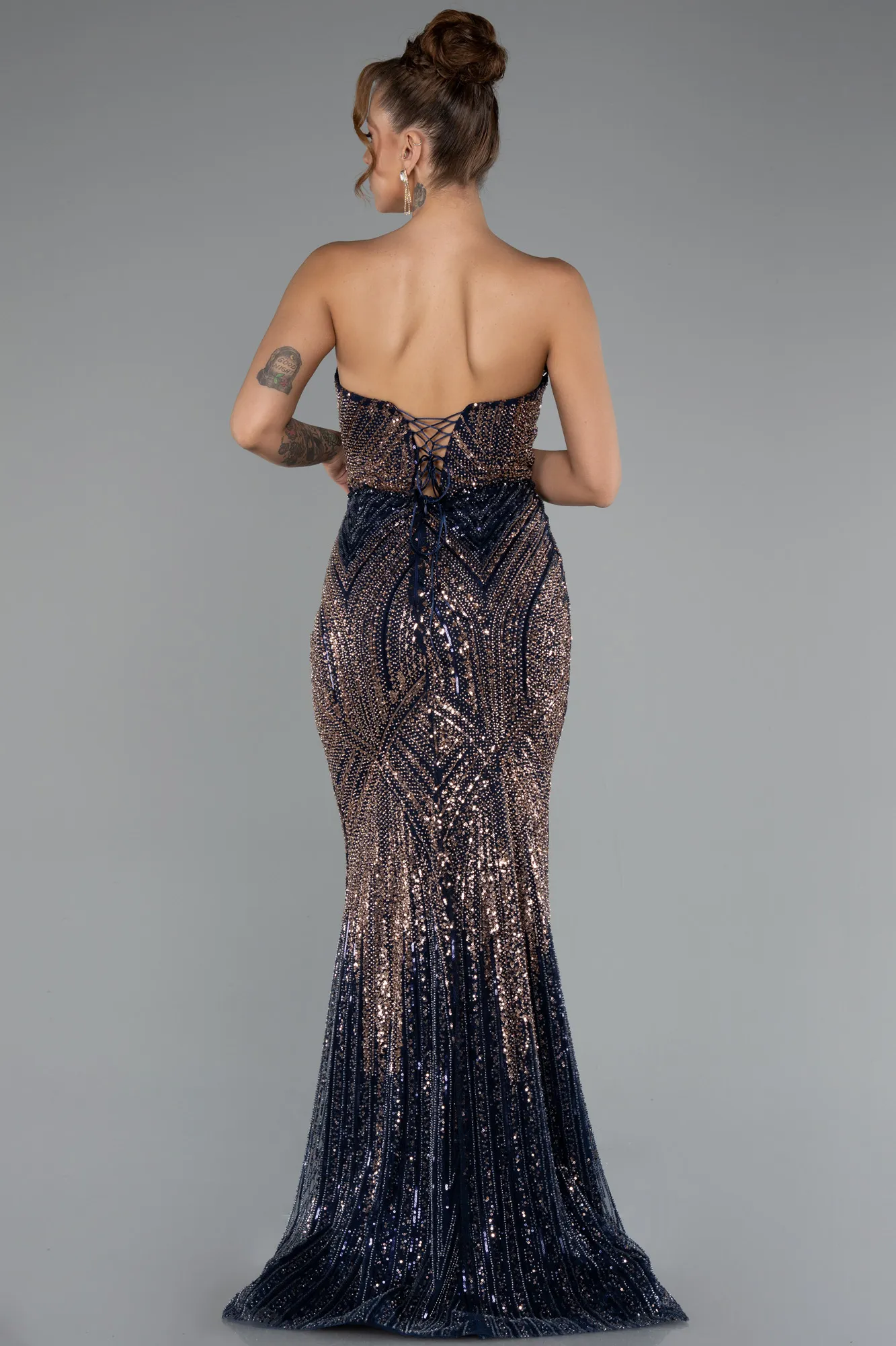 Navy Blue-Long Scaly Mermaid Prom Dress ABU5112