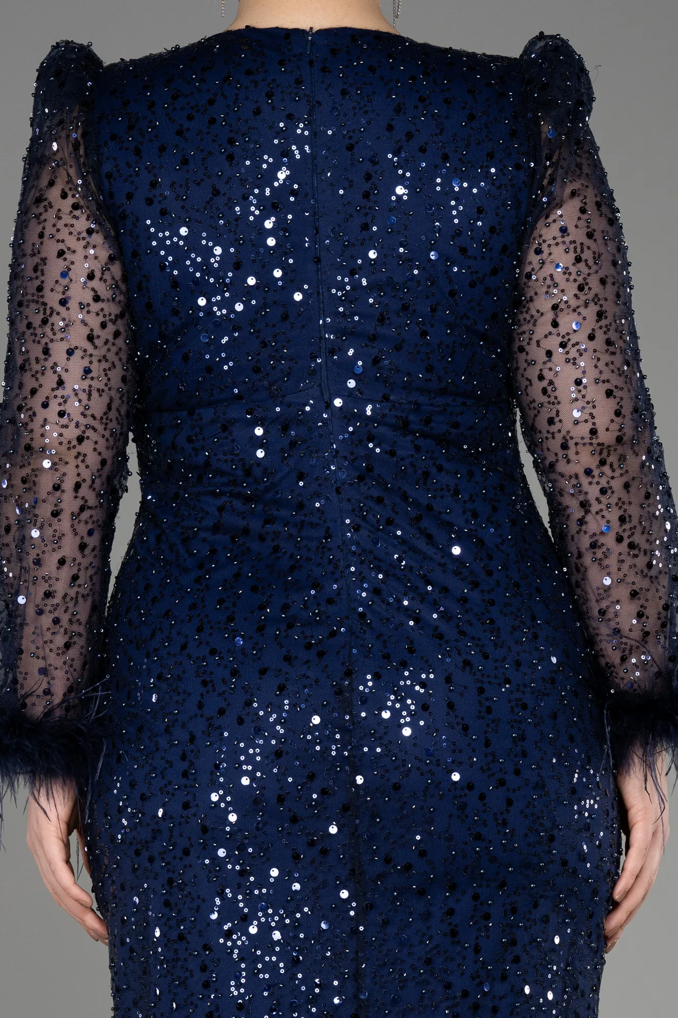 Navy Blue-Long Scaly Plus Size Engagement Dress ABU3790