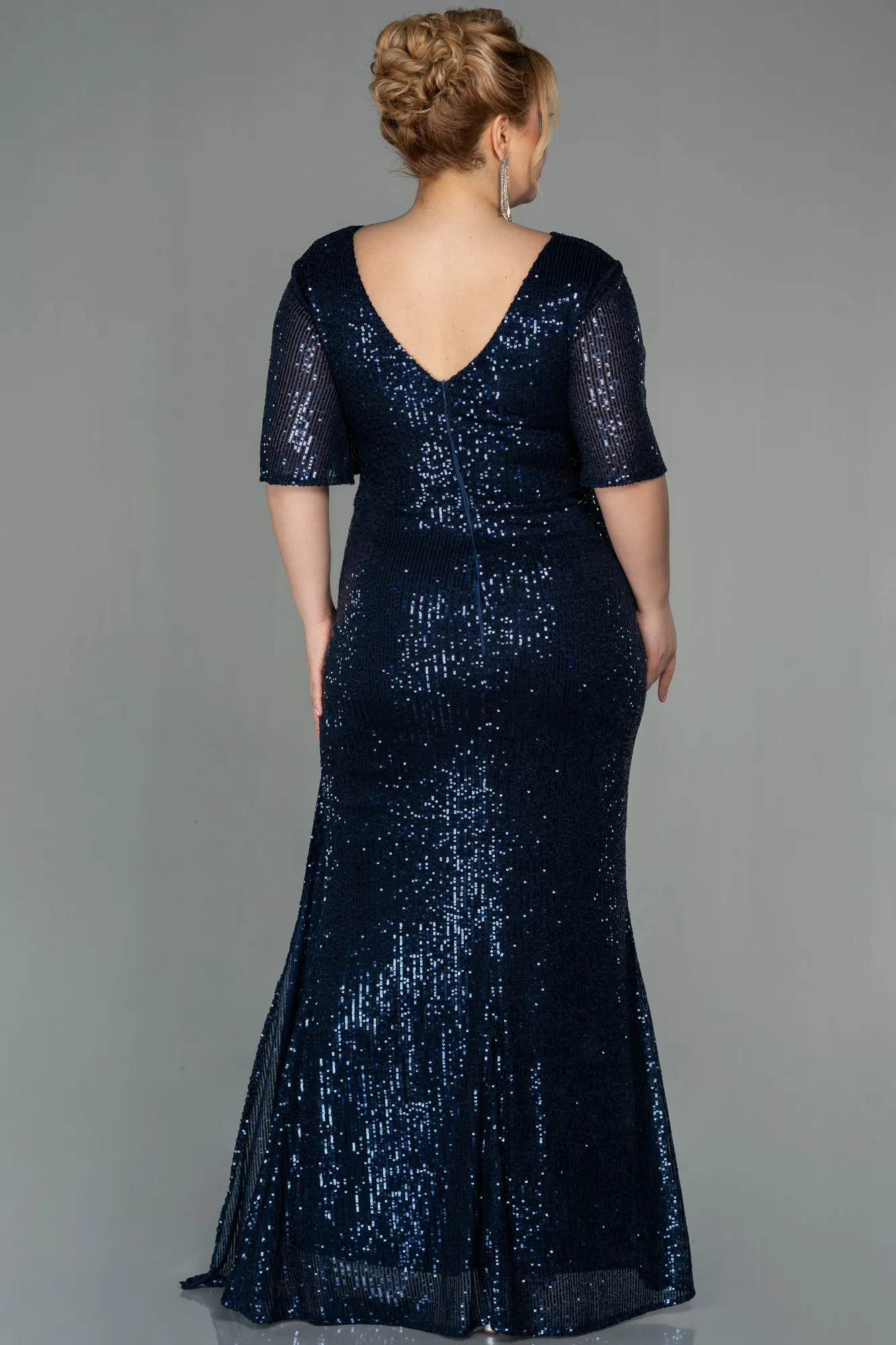 Navy Blue-Long Scaly Plus Size Evening Dress ABU2796