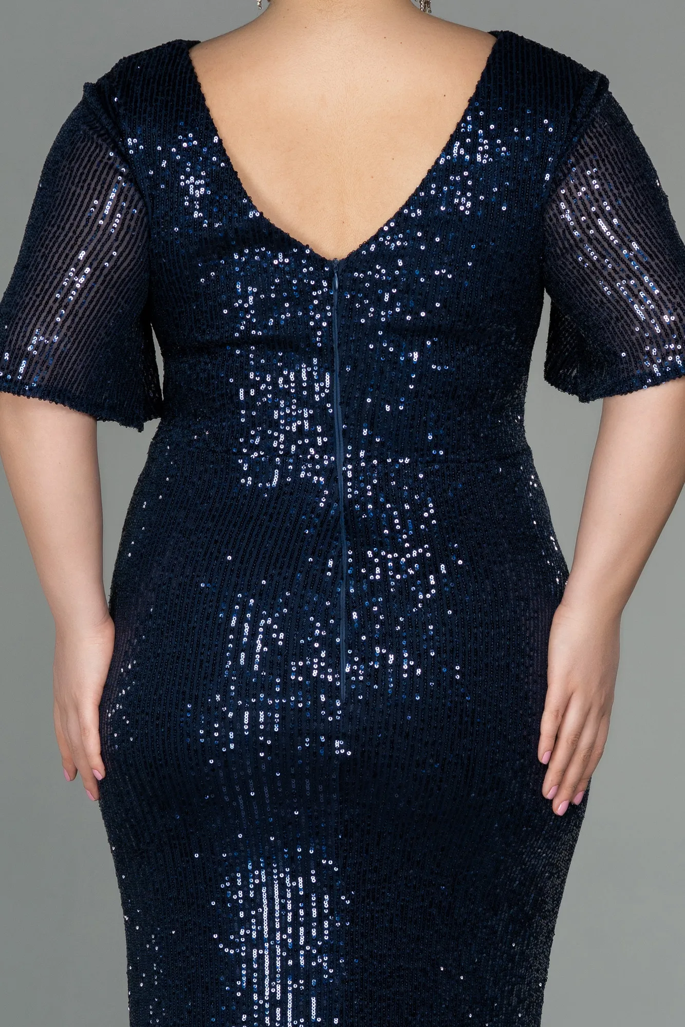 Navy Blue-Long Scaly Plus Size Evening Dress ABU2796