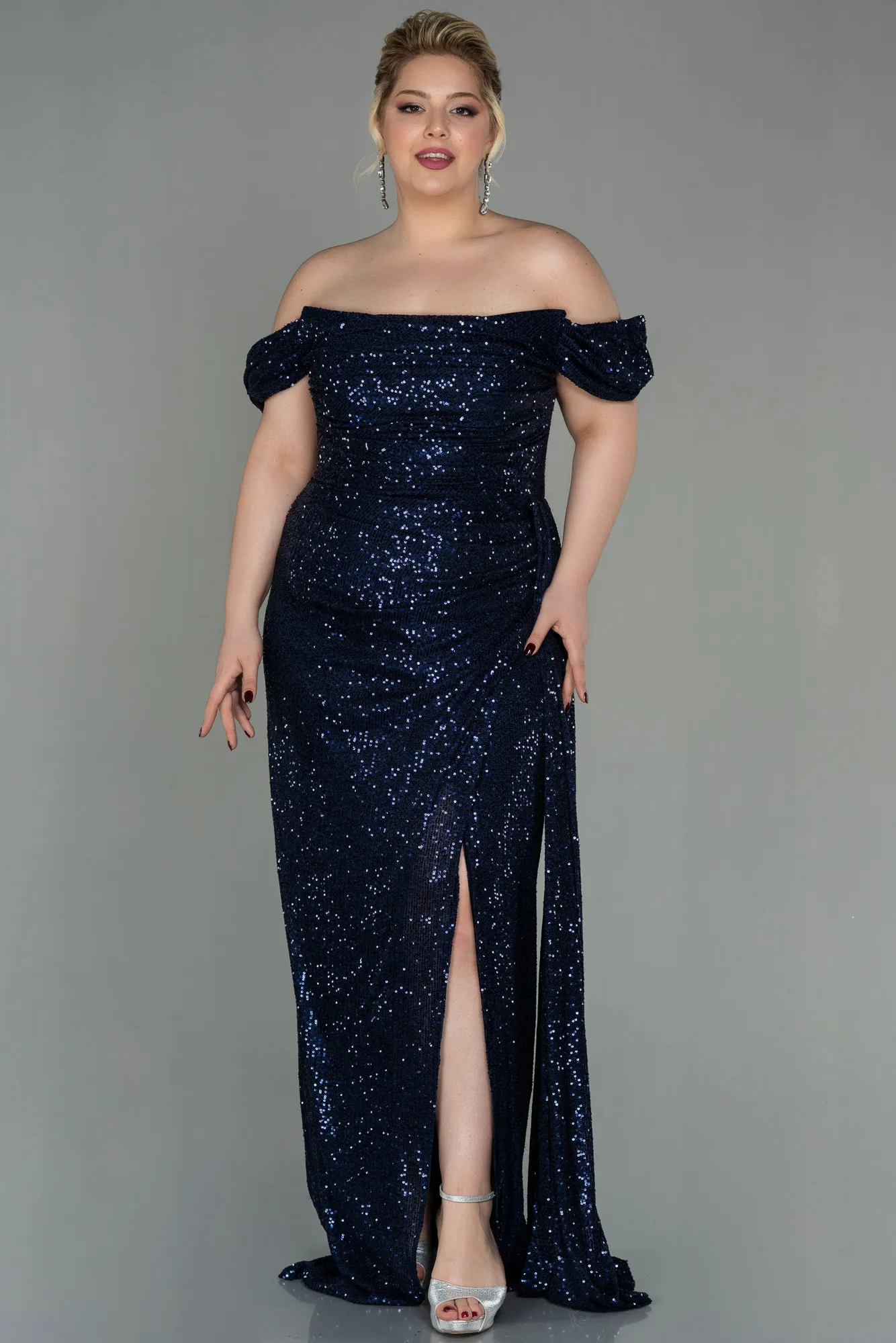 Navy Blue-Long Scaly Plus Size Evening Dress ABU2973
