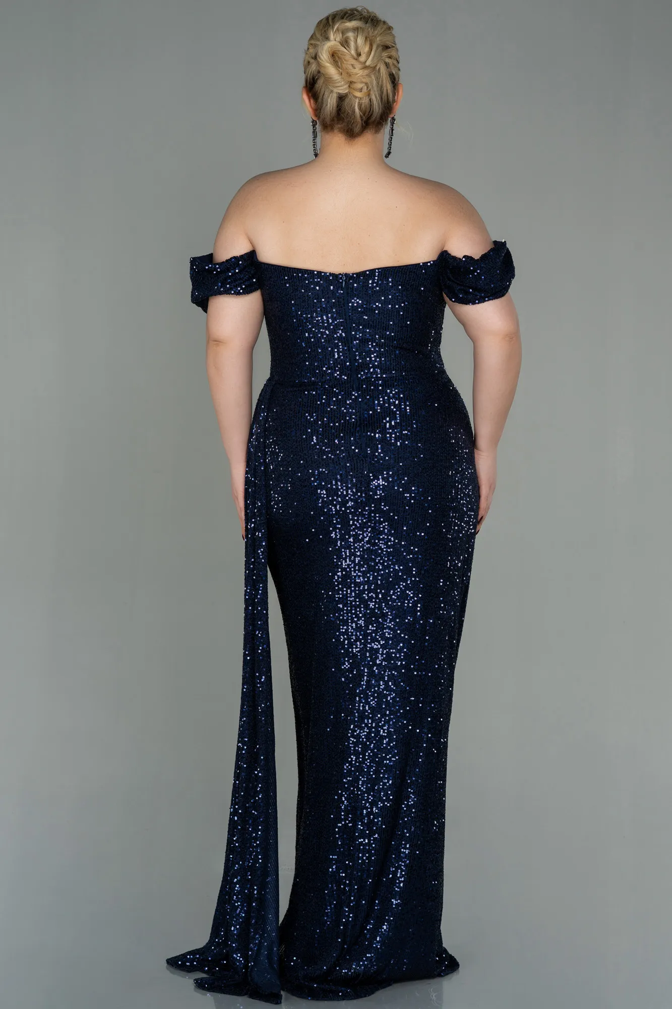 Navy Blue-Long Scaly Plus Size Evening Dress ABU2973