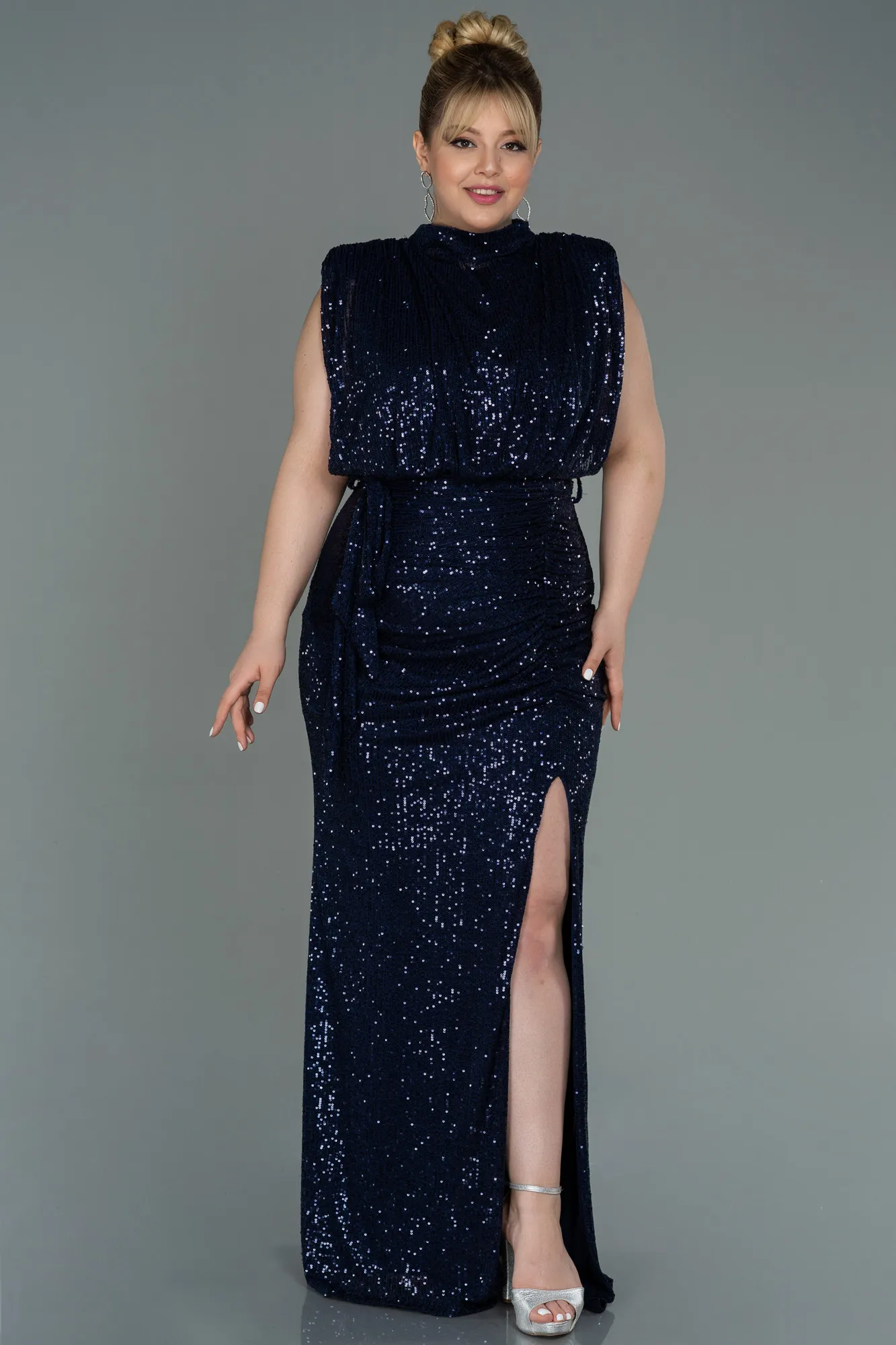 Navy Blue-Long Scaly Plus Size Evening Dress ABU3115