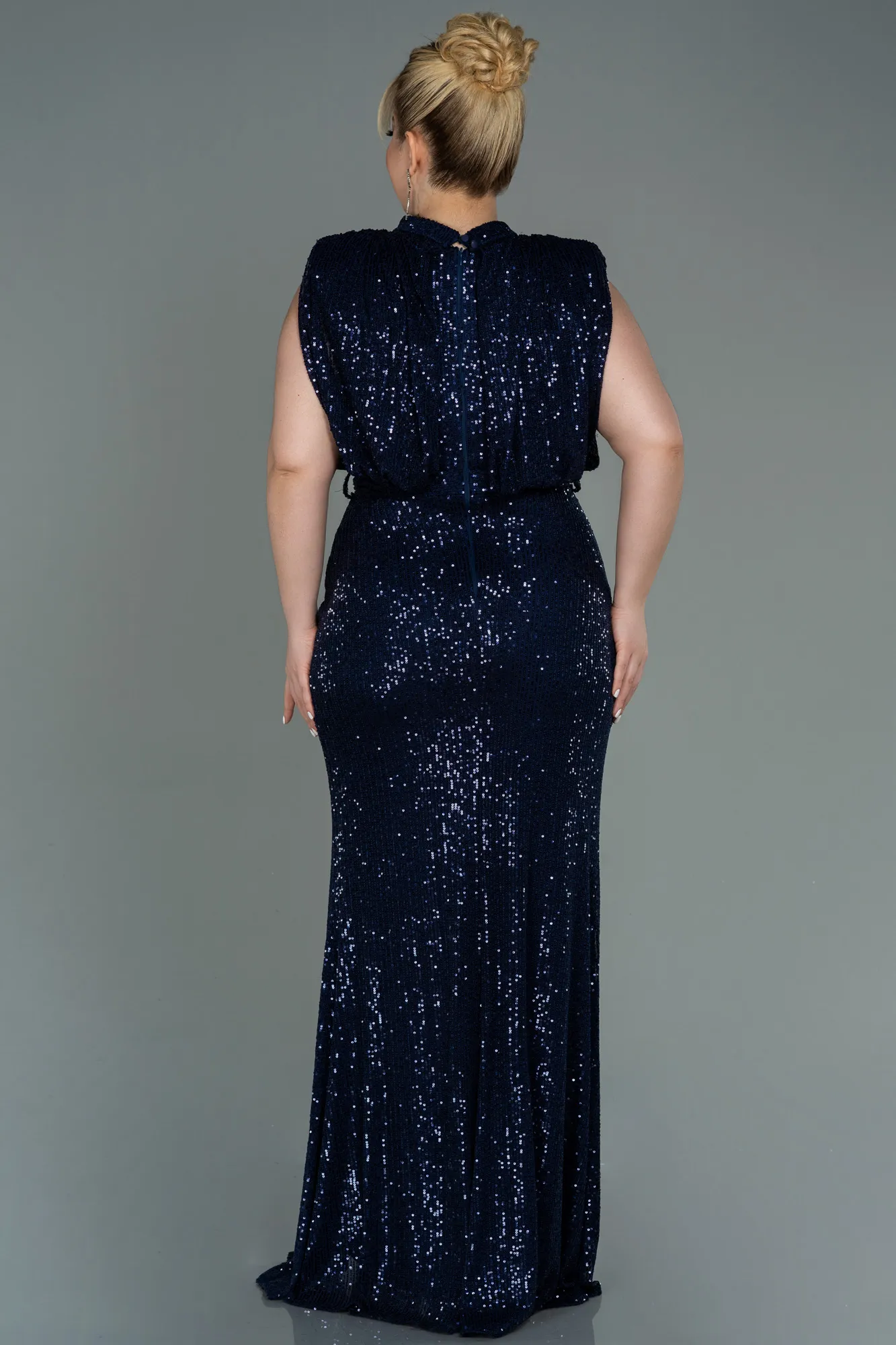 Navy Blue-Long Scaly Plus Size Evening Dress ABU3115