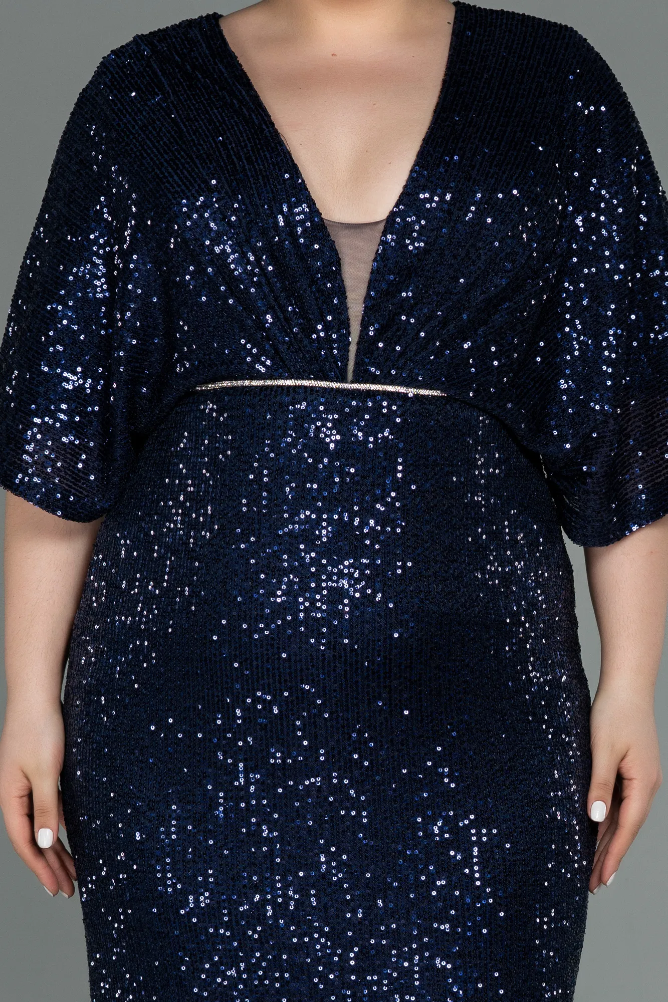 Navy Blue-Long Scaly Plus Size Evening Dress ABU3123