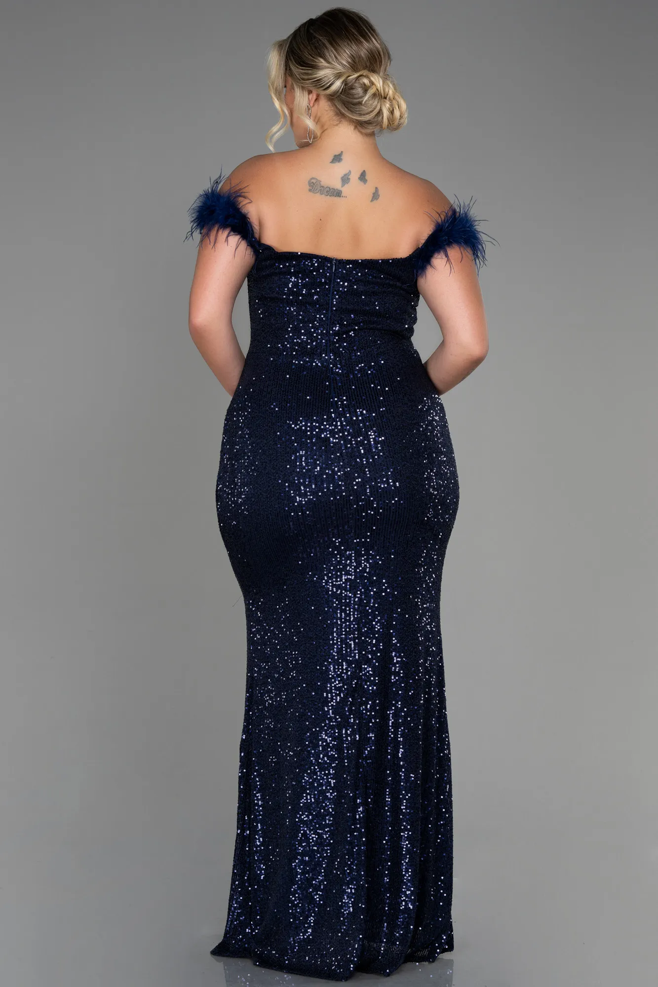 Navy Blue-Long Scaly Plus Size Evening Dress ABU3193