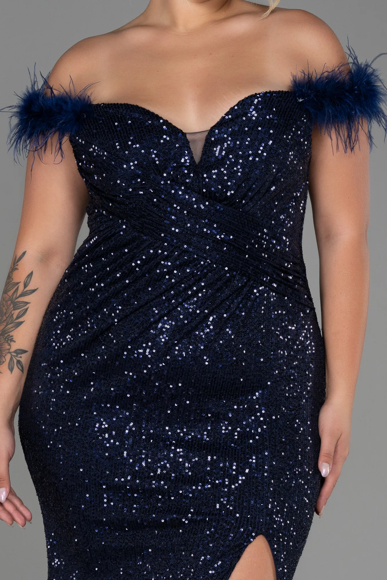 Navy Blue-Long Scaly Plus Size Evening Dress ABU3193
