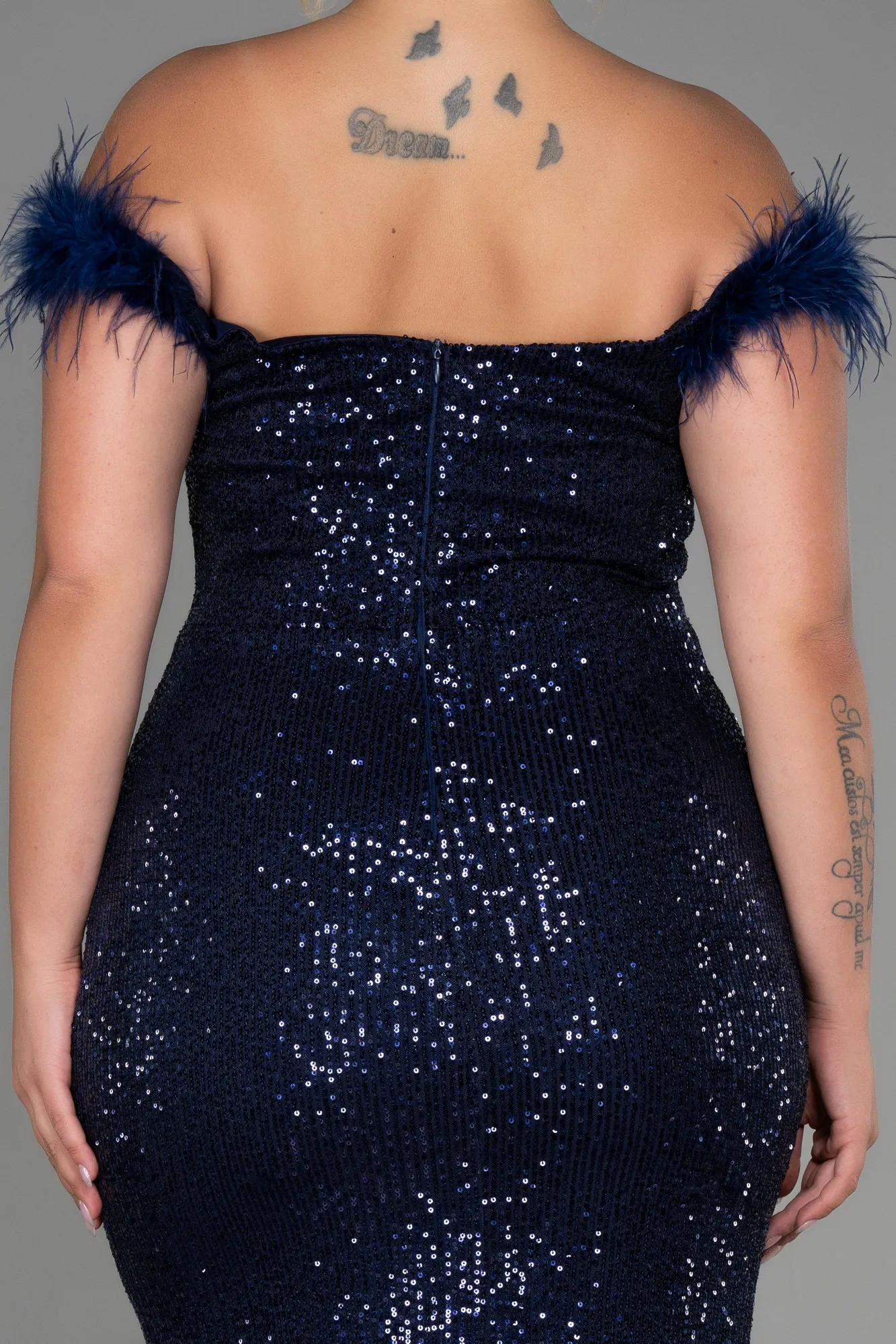Navy Blue-Long Scaly Plus Size Evening Dress ABU3193