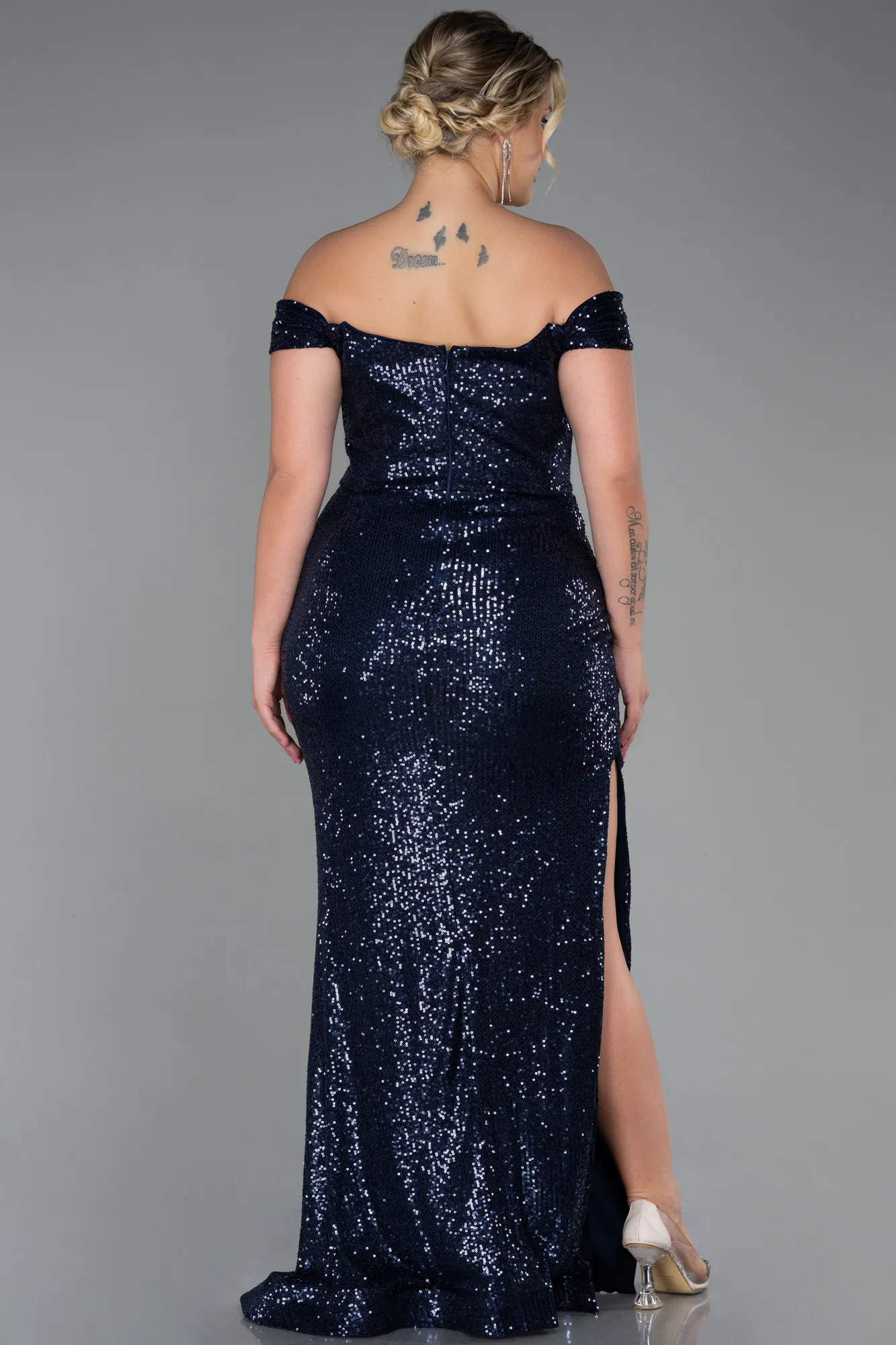 Navy Blue-Long Scaly Plus Size Evening Dress ABU3203