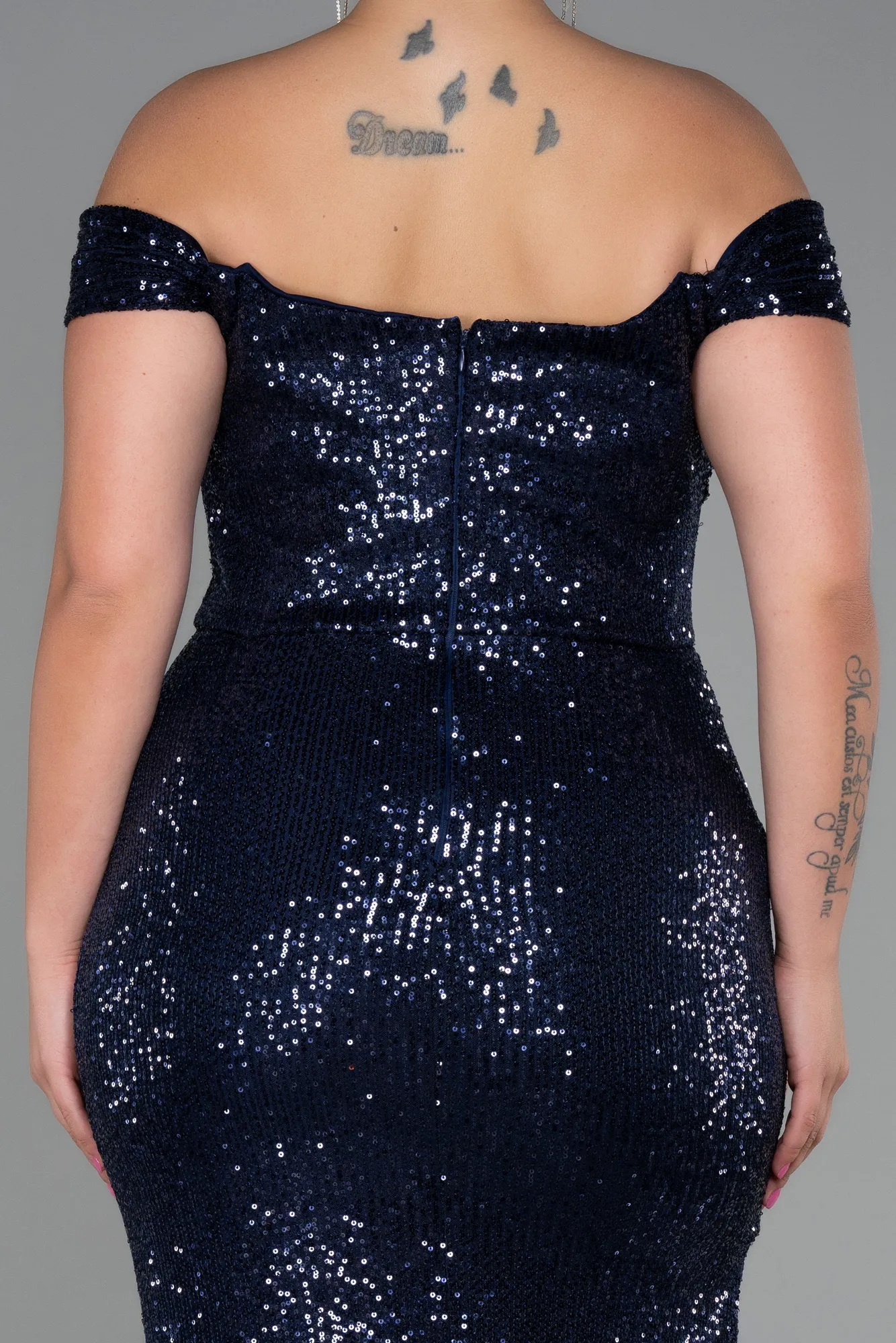 Navy Blue-Long Scaly Plus Size Evening Dress ABU3203