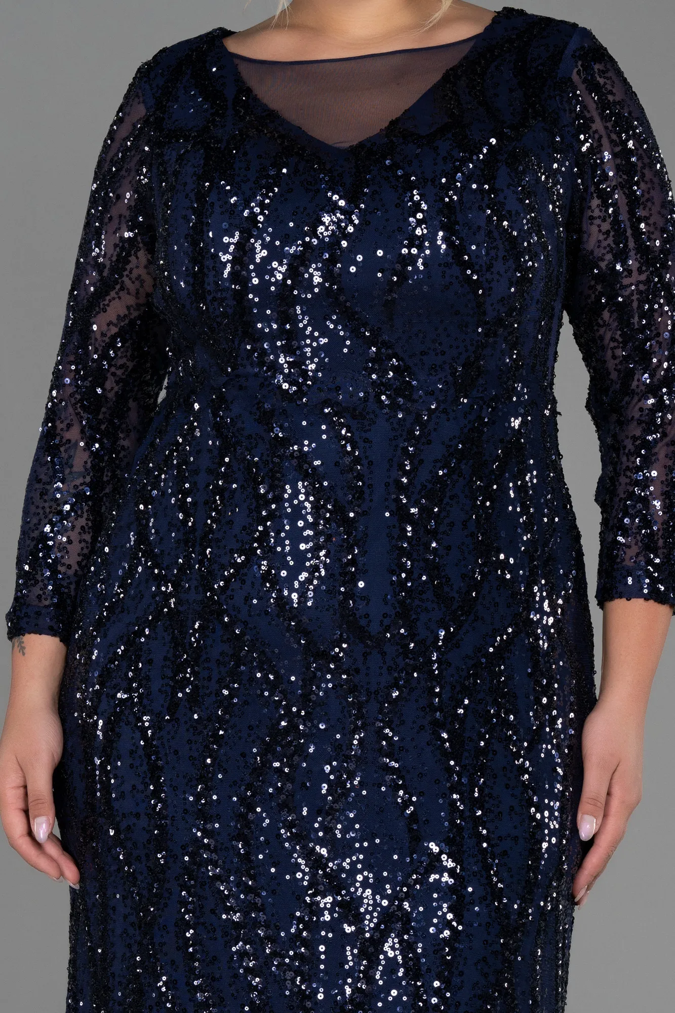 Navy Blue-Long Scaly Plus Size Evening Dress ABU3215