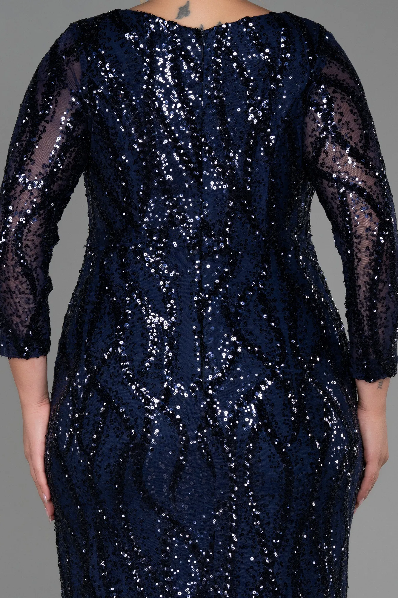 Navy Blue-Long Scaly Plus Size Evening Dress ABU3215