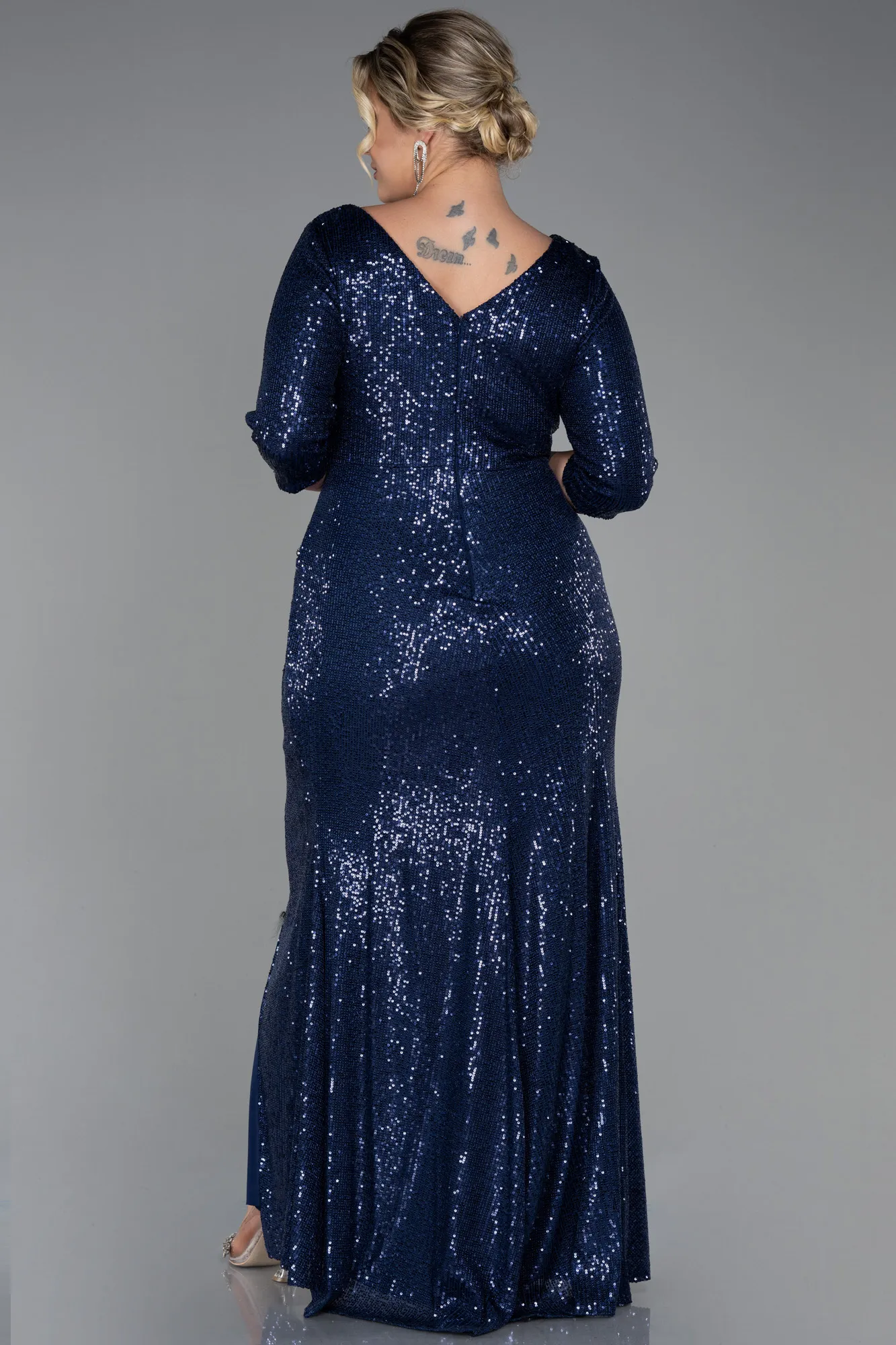 Navy Blue-Long Scaly Plus Size Evening Dress ABU3258