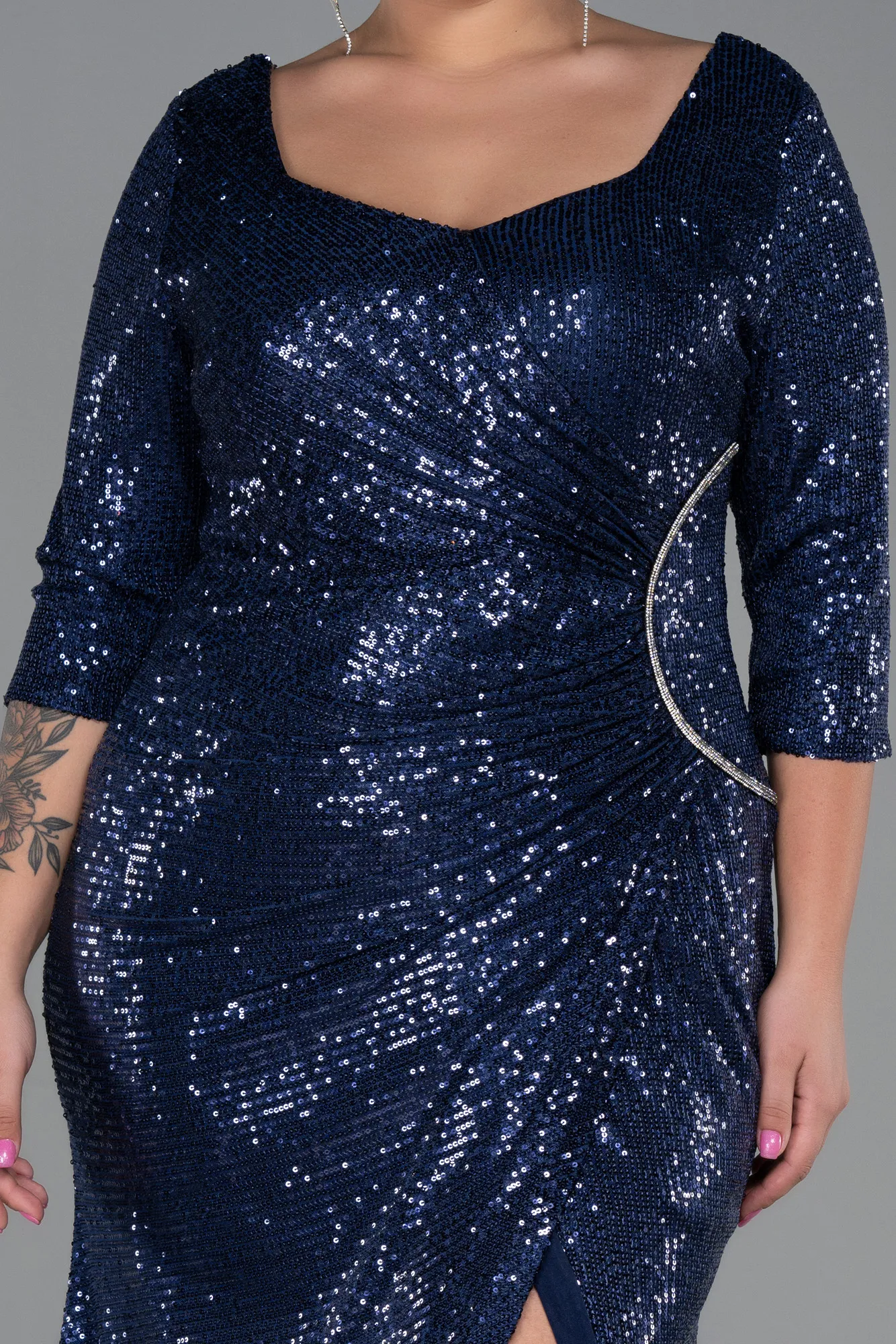 Navy Blue-Long Scaly Plus Size Evening Dress ABU3258