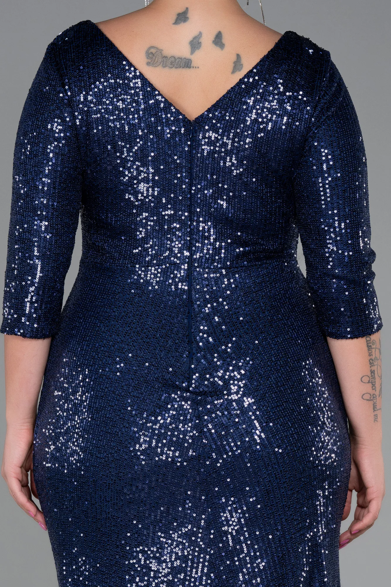 Navy Blue-Long Scaly Plus Size Evening Dress ABU3258