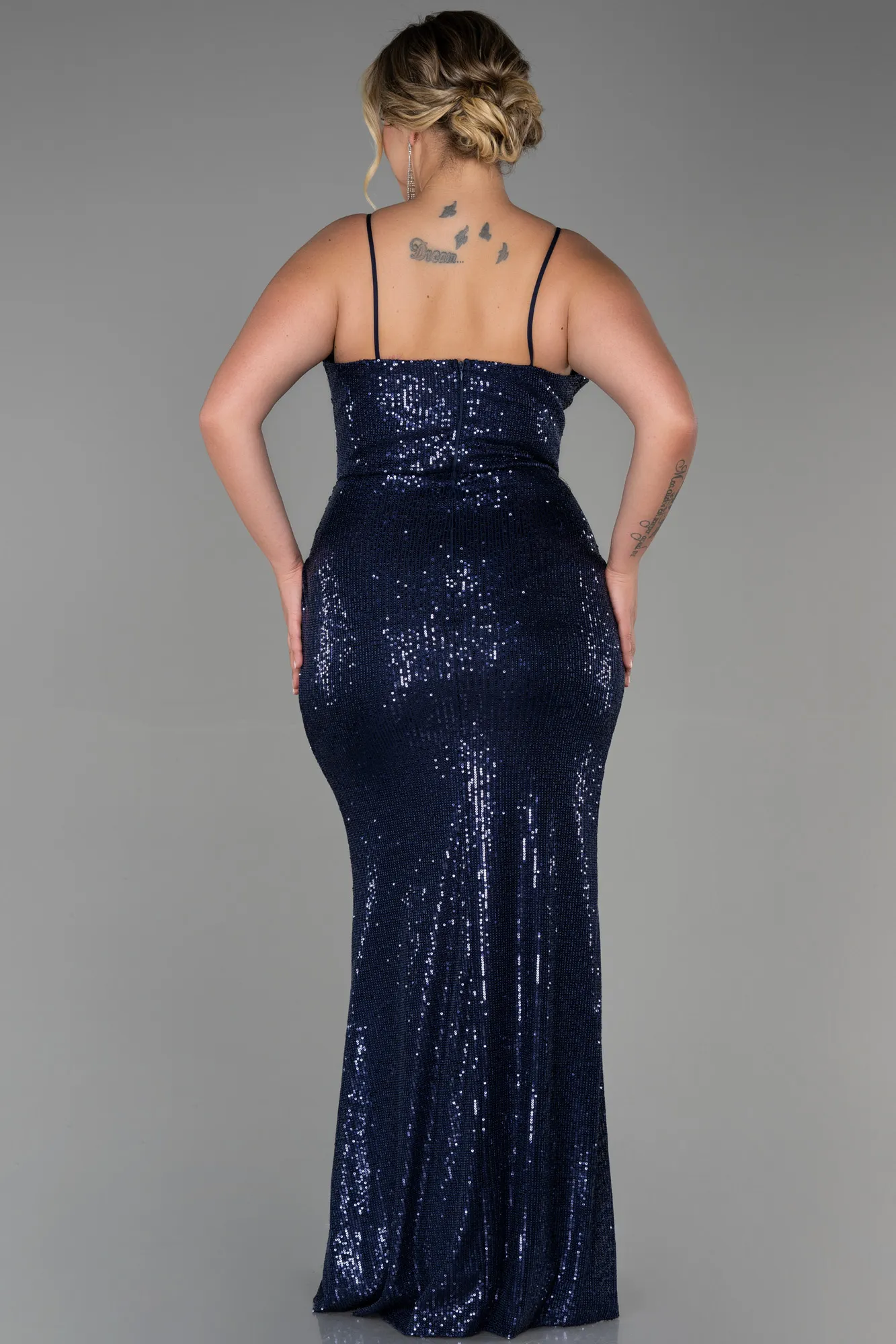 Navy Blue-Long Scaly Plus Size Evening Dress ABU3322