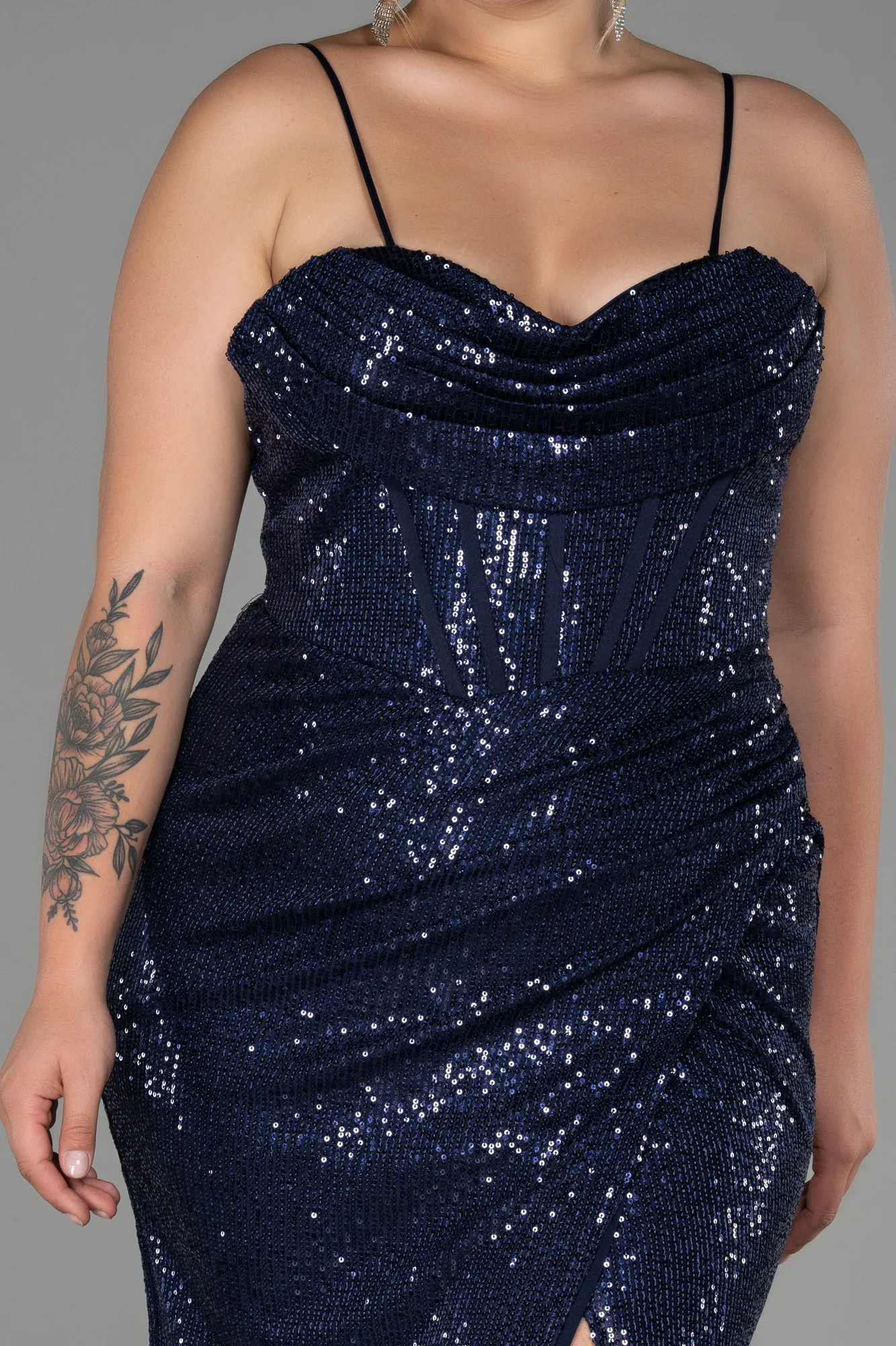 Navy Blue-Long Scaly Plus Size Evening Dress ABU3322