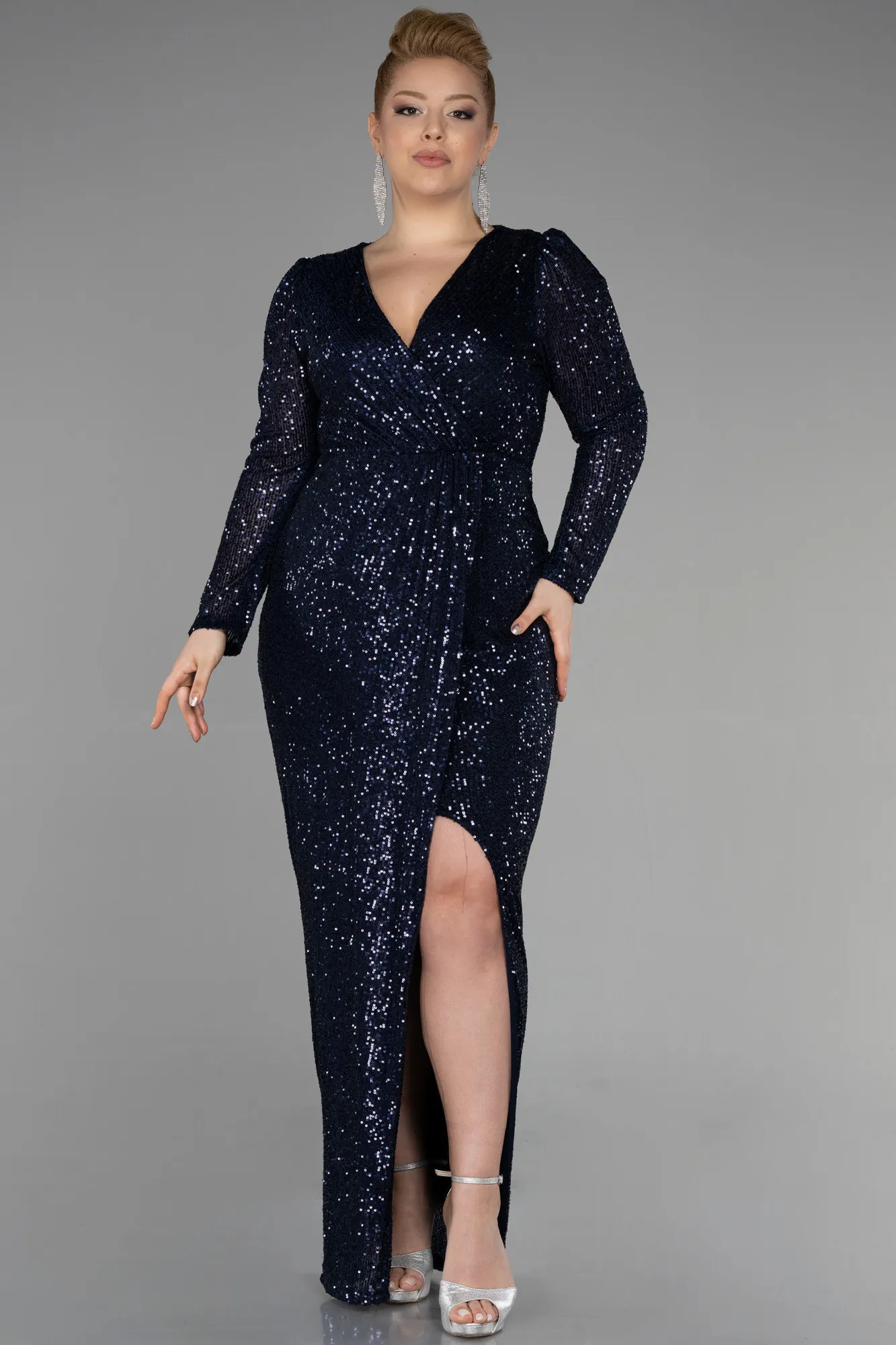 Navy Blue-Long Scaly Plus Size Evening Dress ABU3340