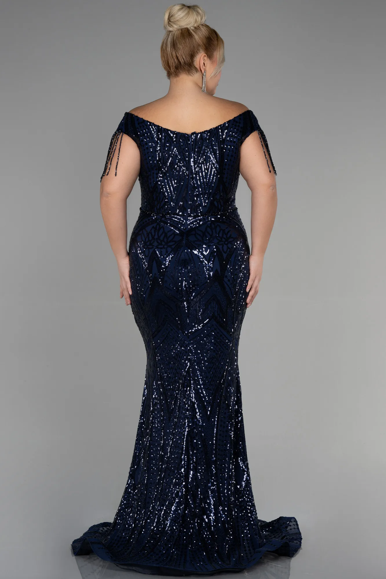 Navy Blue-Long Scaly Plus Size Evening Dress ABU3374