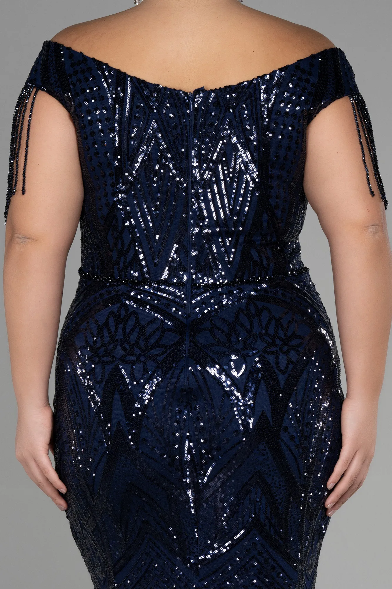 Navy Blue-Long Scaly Plus Size Evening Dress ABU3374