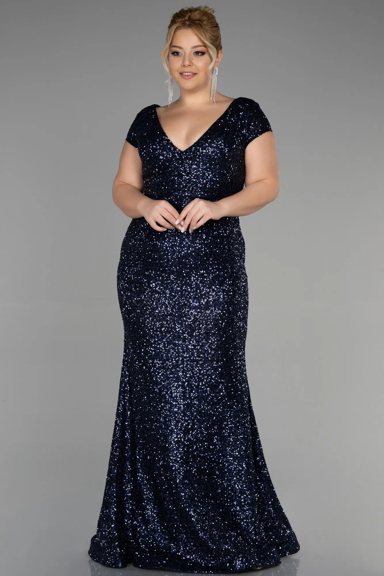 Navy Blue-Long Scaly Plus Size Evening Dress ABU3465