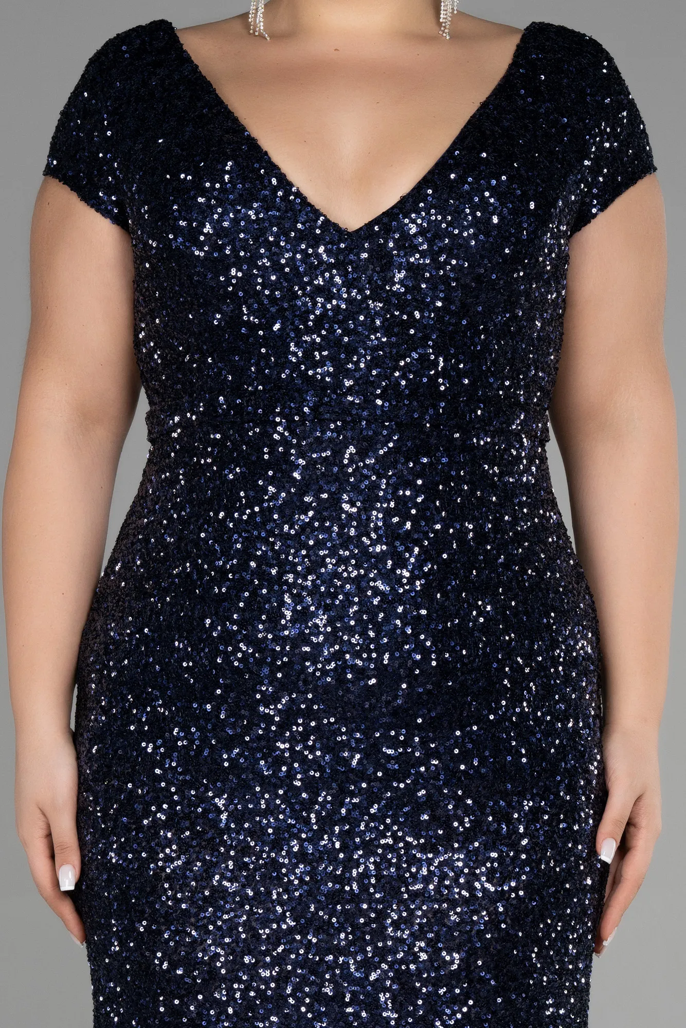 Navy Blue-Long Scaly Plus Size Evening Dress ABU3465