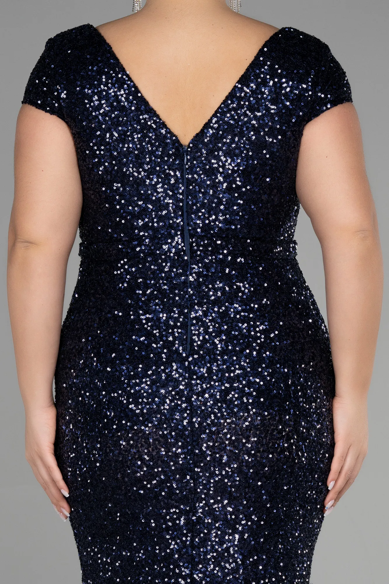 Navy Blue-Long Scaly Plus Size Evening Dress ABU3465