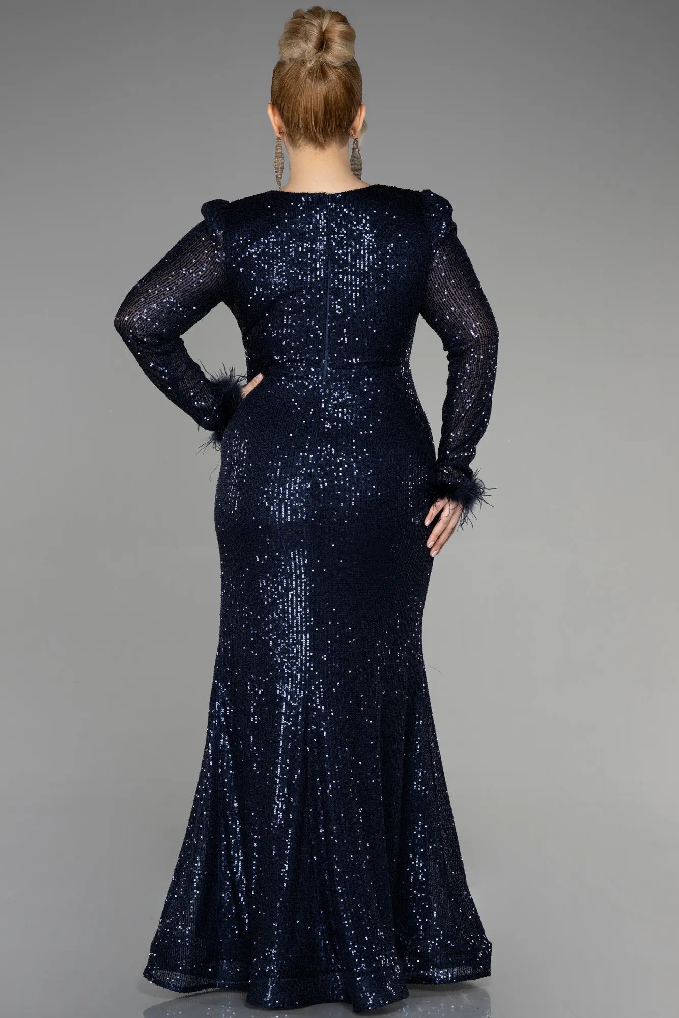 Navy Blue-Long Scaly Plus Size Evening Dress ABU3505