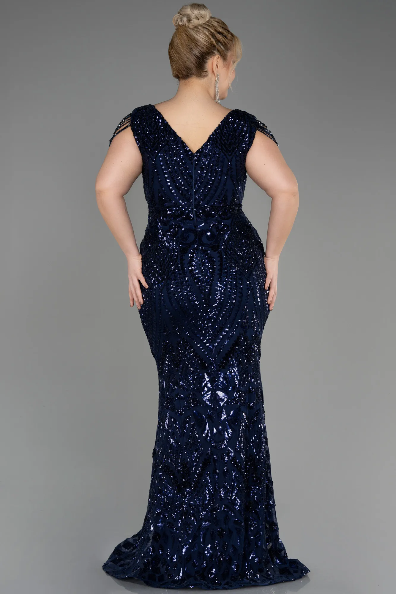 Navy Blue-Long Scaly Plus Size Evening Dress ABU3845