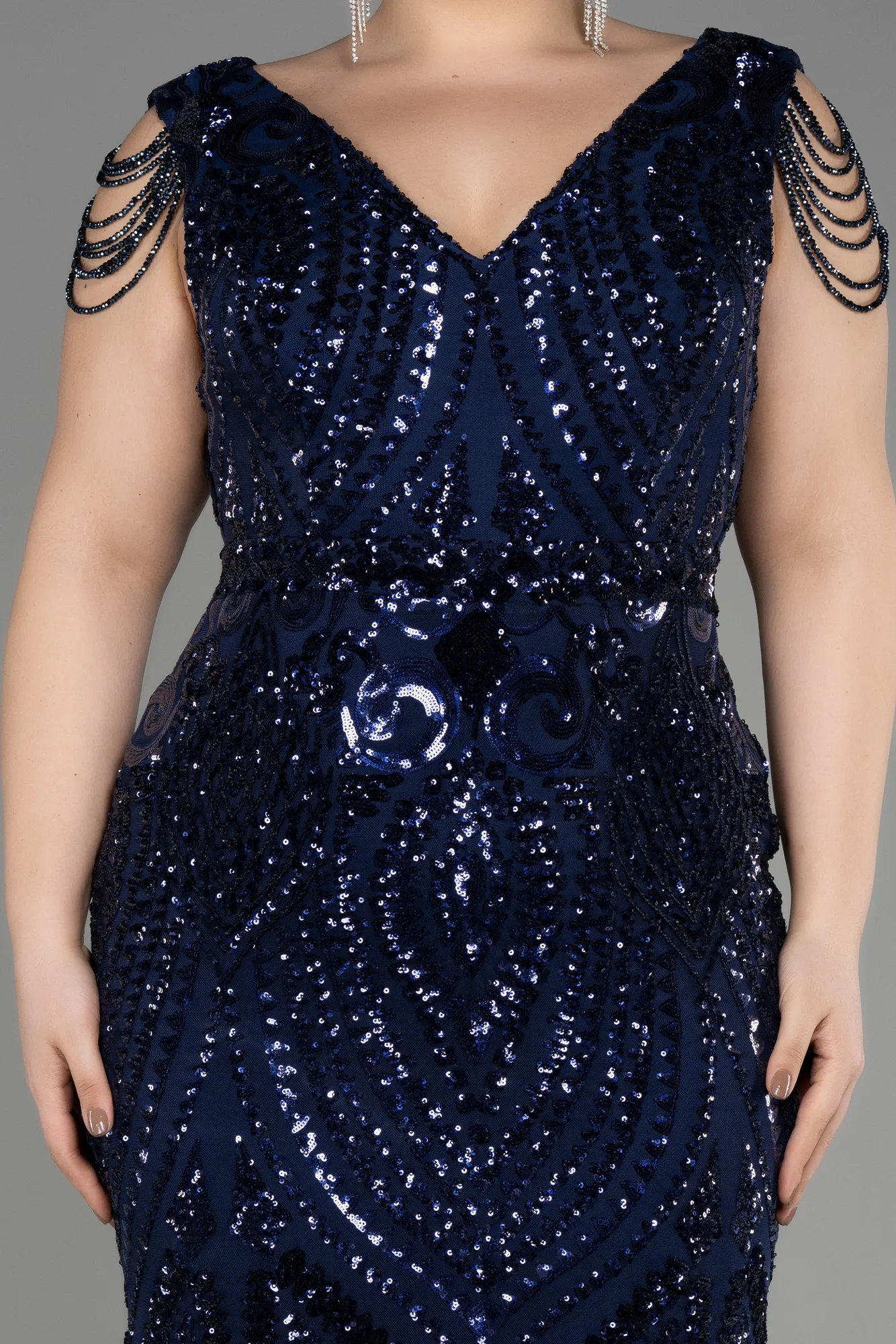 Navy Blue-Long Scaly Plus Size Evening Dress ABU3845