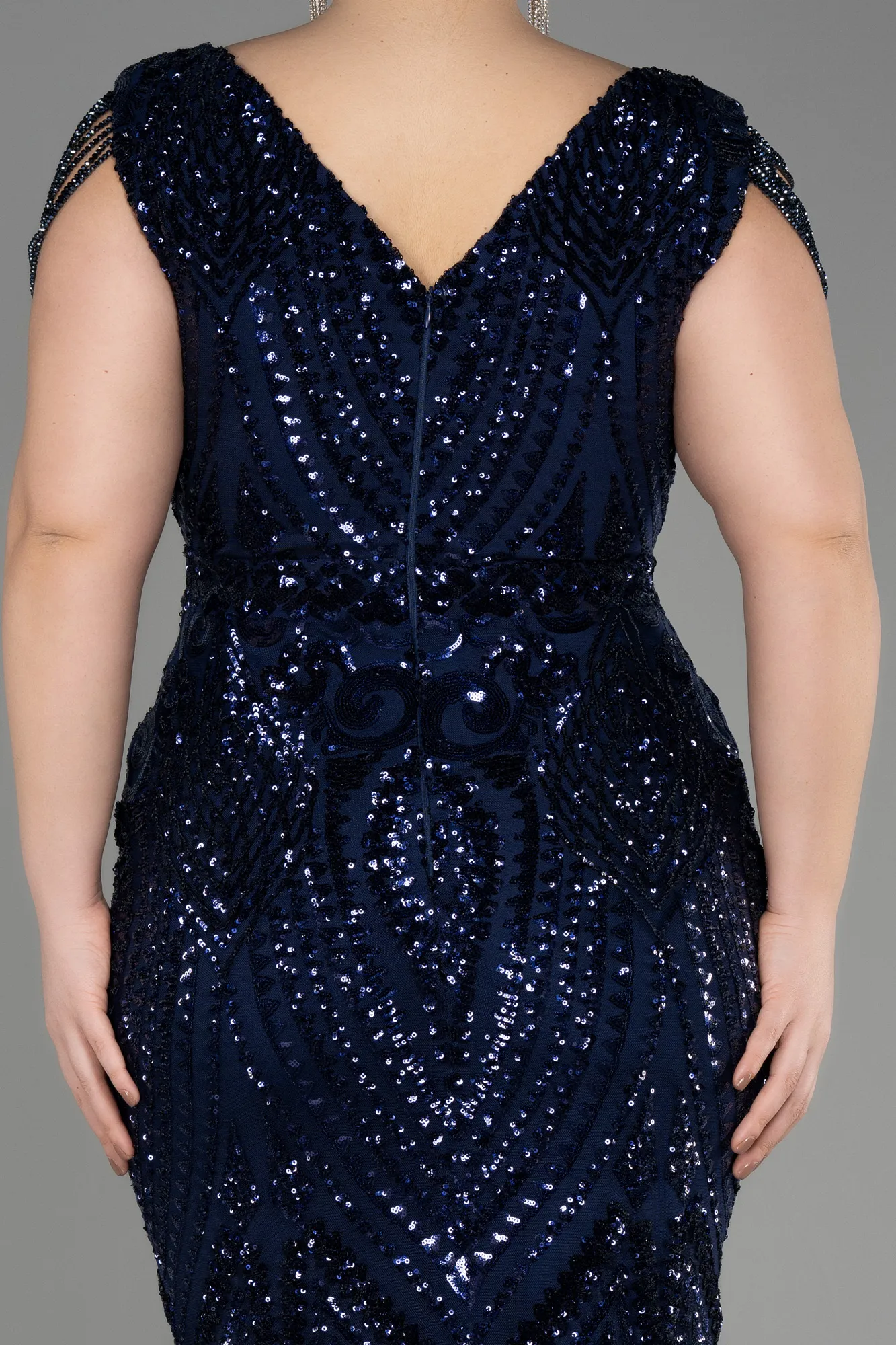 Navy Blue-Long Scaly Plus Size Evening Dress ABU3845
