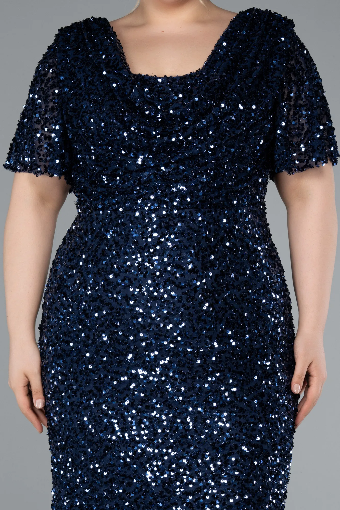 Navy Blue-Long Scaly Plus Size Evening Dress ABU4926