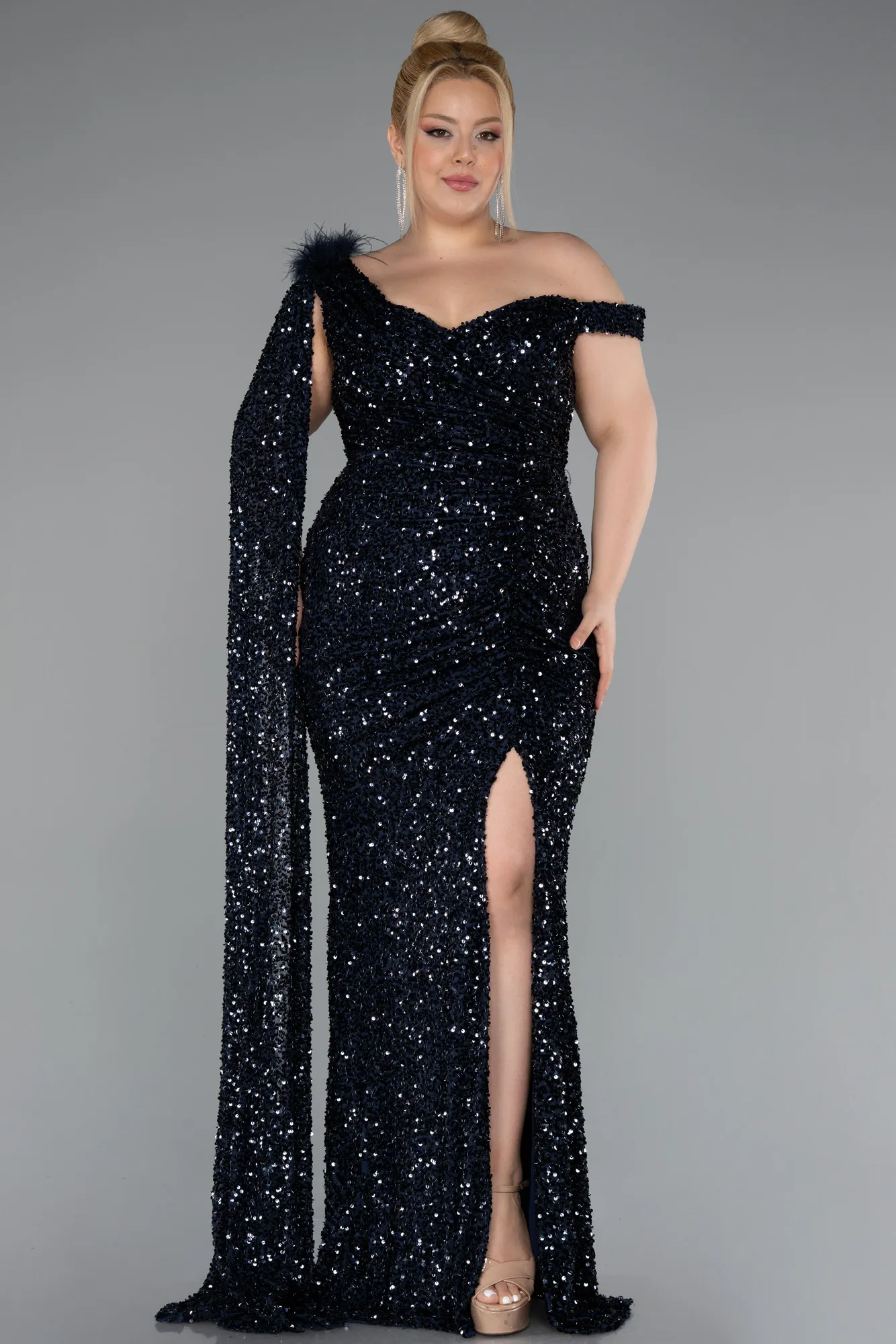 Navy Blue-Long Scaly Plus Size Evening Dress ABU5151