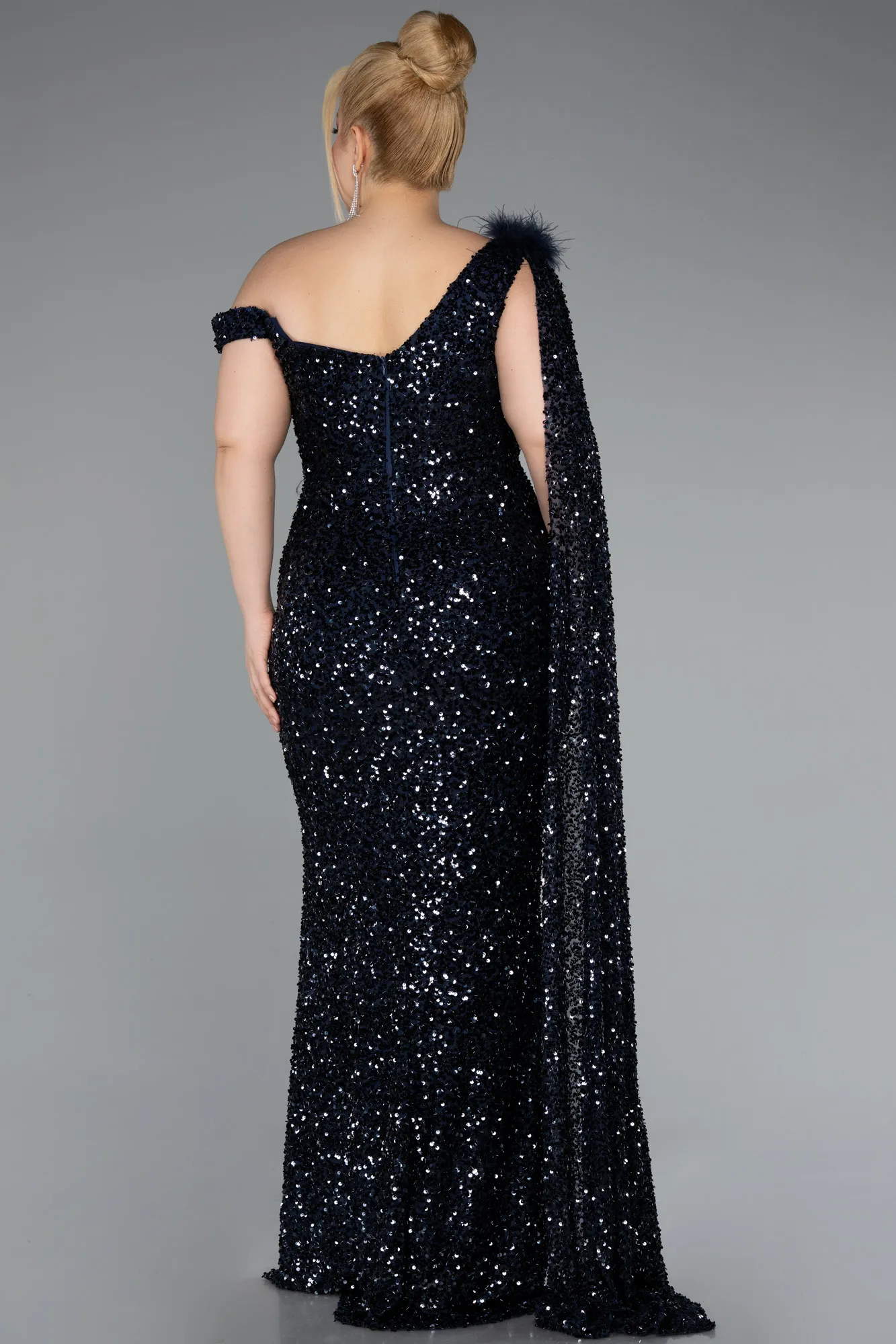 Navy Blue-Long Scaly Plus Size Evening Dress ABU5151