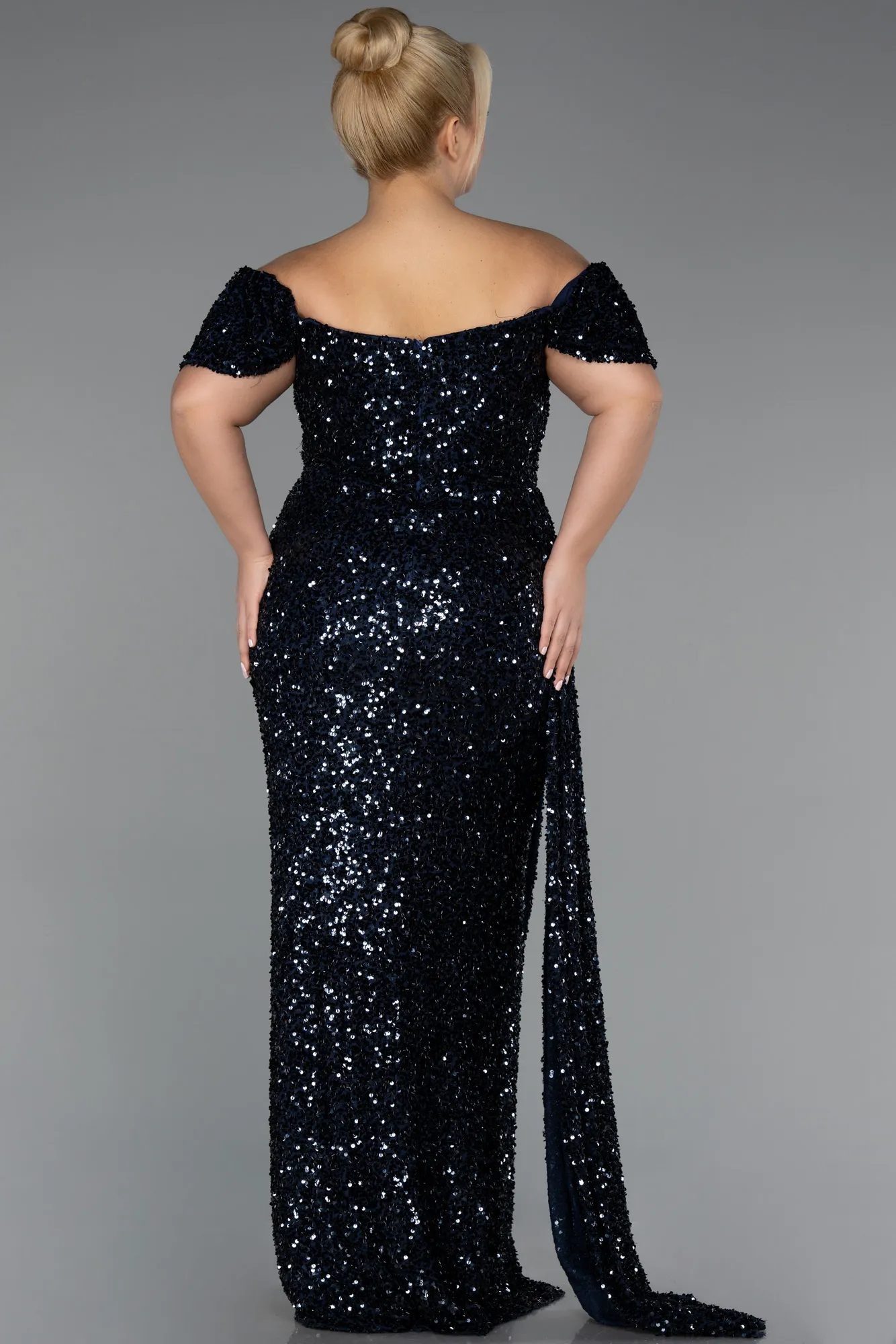 Navy Blue-Long Scaly Plus Size Evening Gown ABU4863
