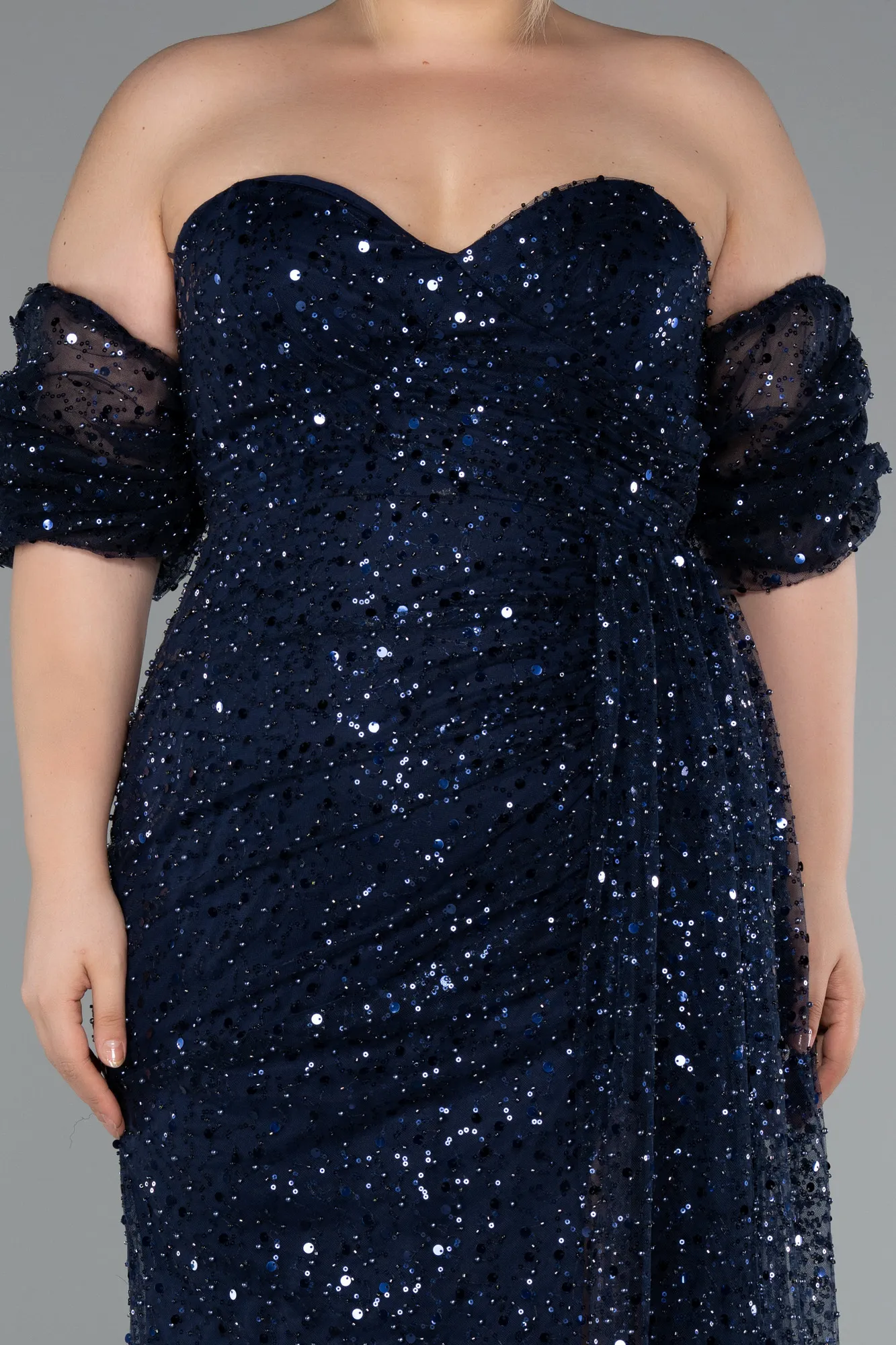 Navy Blue-Long Scaly Plus Size Evening Gown ABU5077